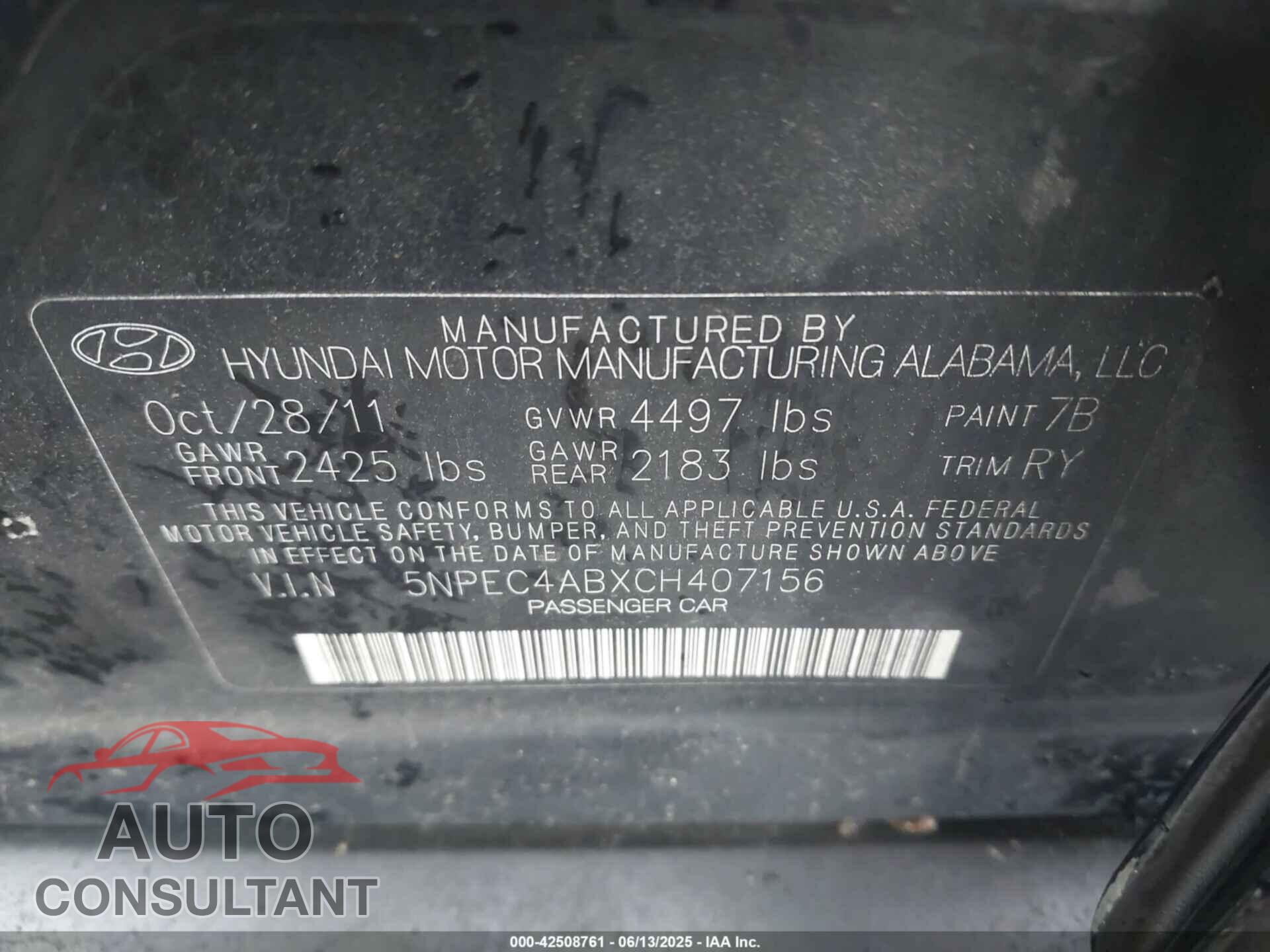 HYUNDAI SONATA 2012 - 5NPEC4ABXCH407156