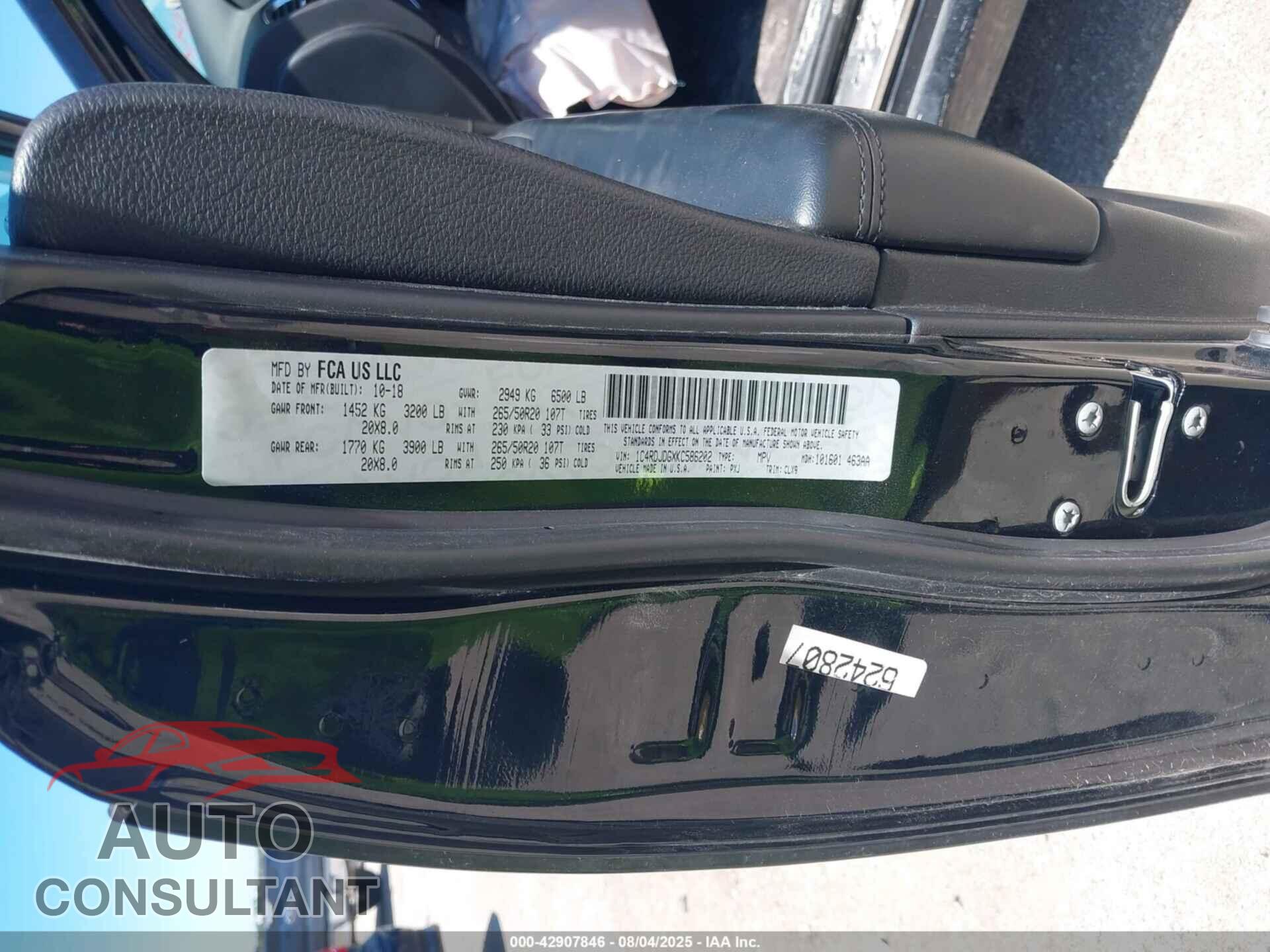 DODGE DURANGO 2019 - 1C4RDJDGXKC586202