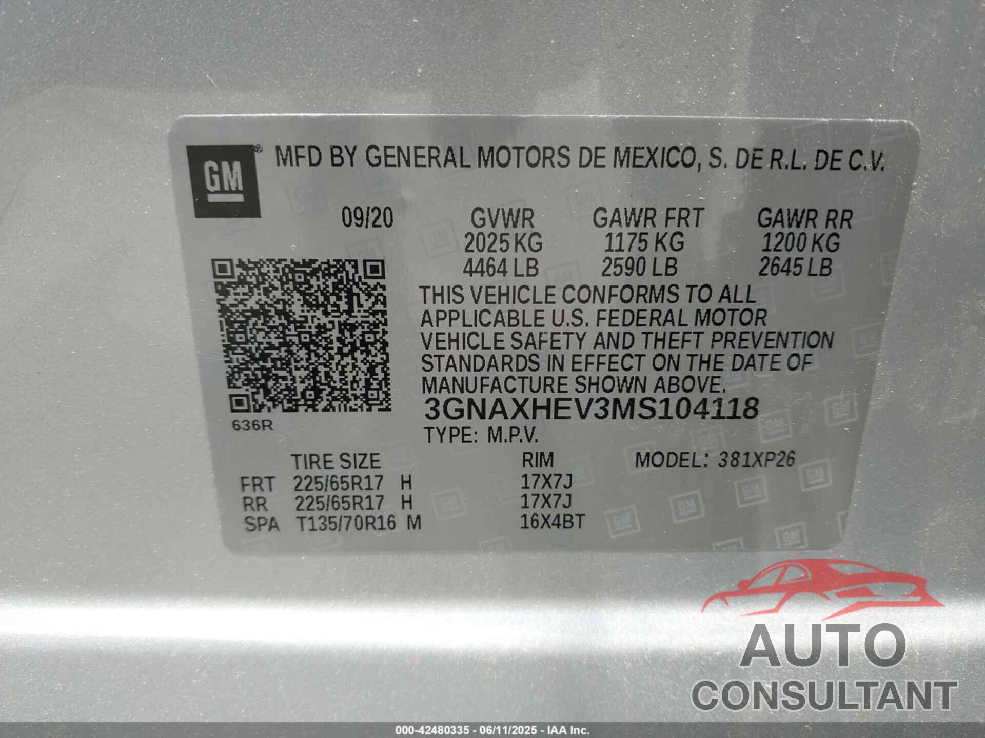 CHEVROLET EQUINOX 2021 - 3GNAXHEV3MS104118
