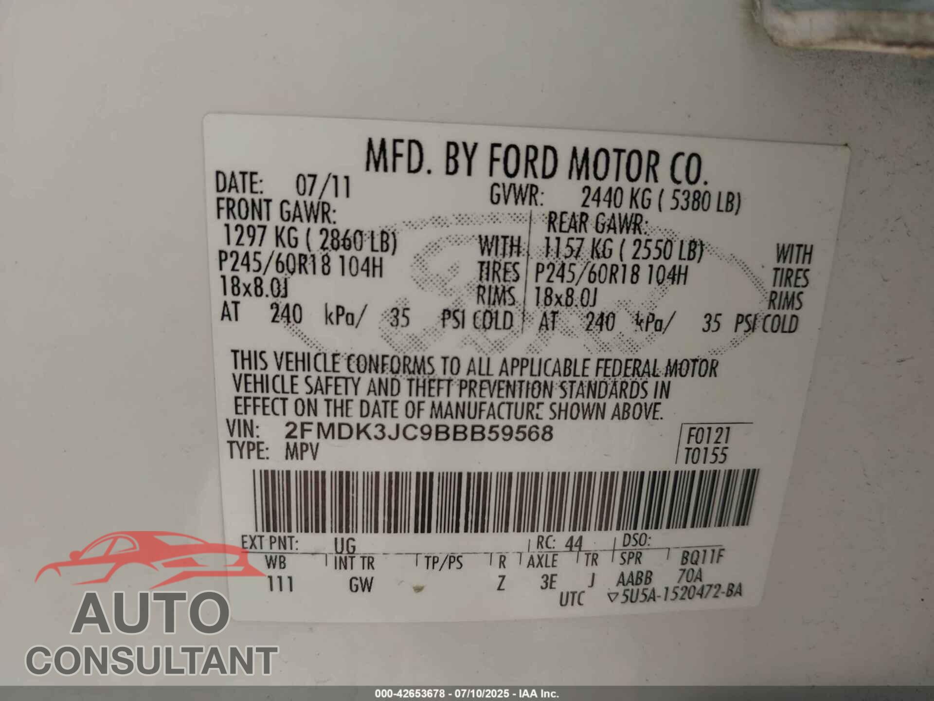 FORD EDGE 2011 - 2FMDK3JC9BBB59568
