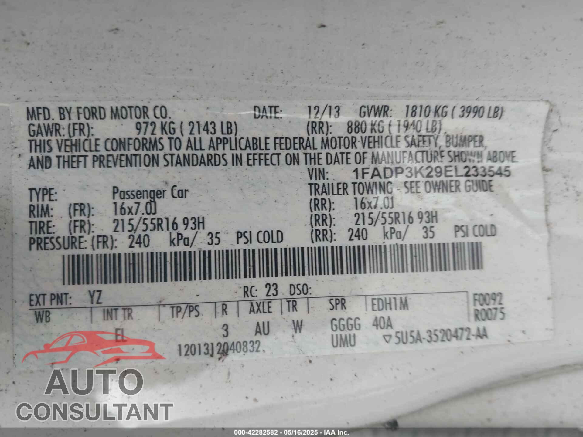 FORD FOCUS 2014 - 1FADP3K29EL233545