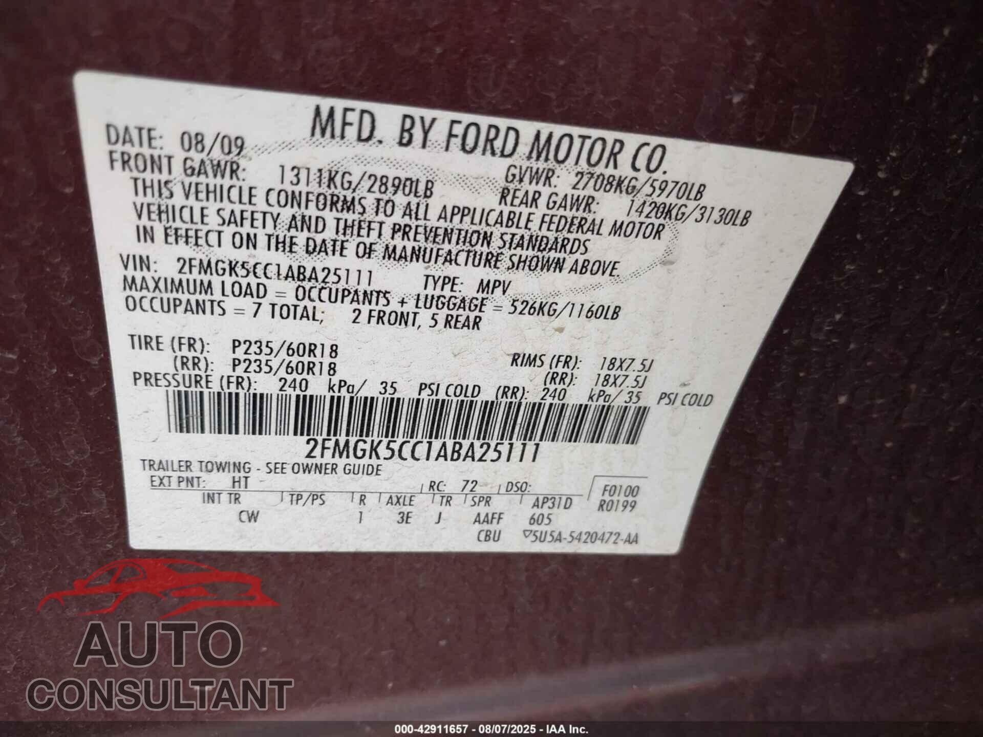 FORD FLEX 2010 - 2FMGK5CC1ABA25111