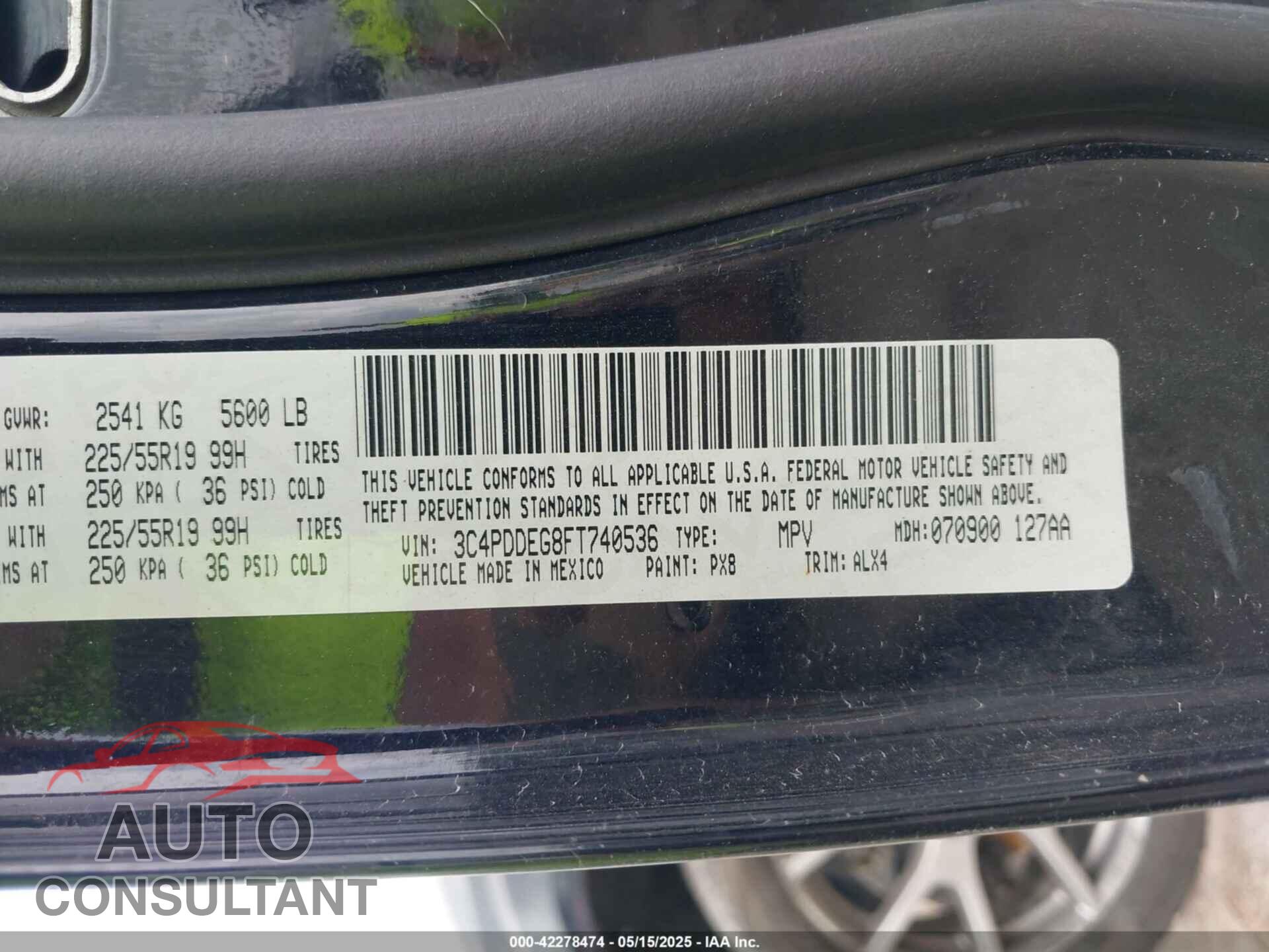 DODGE JOURNEY 2015 - 3C4PDDEG8FT740536