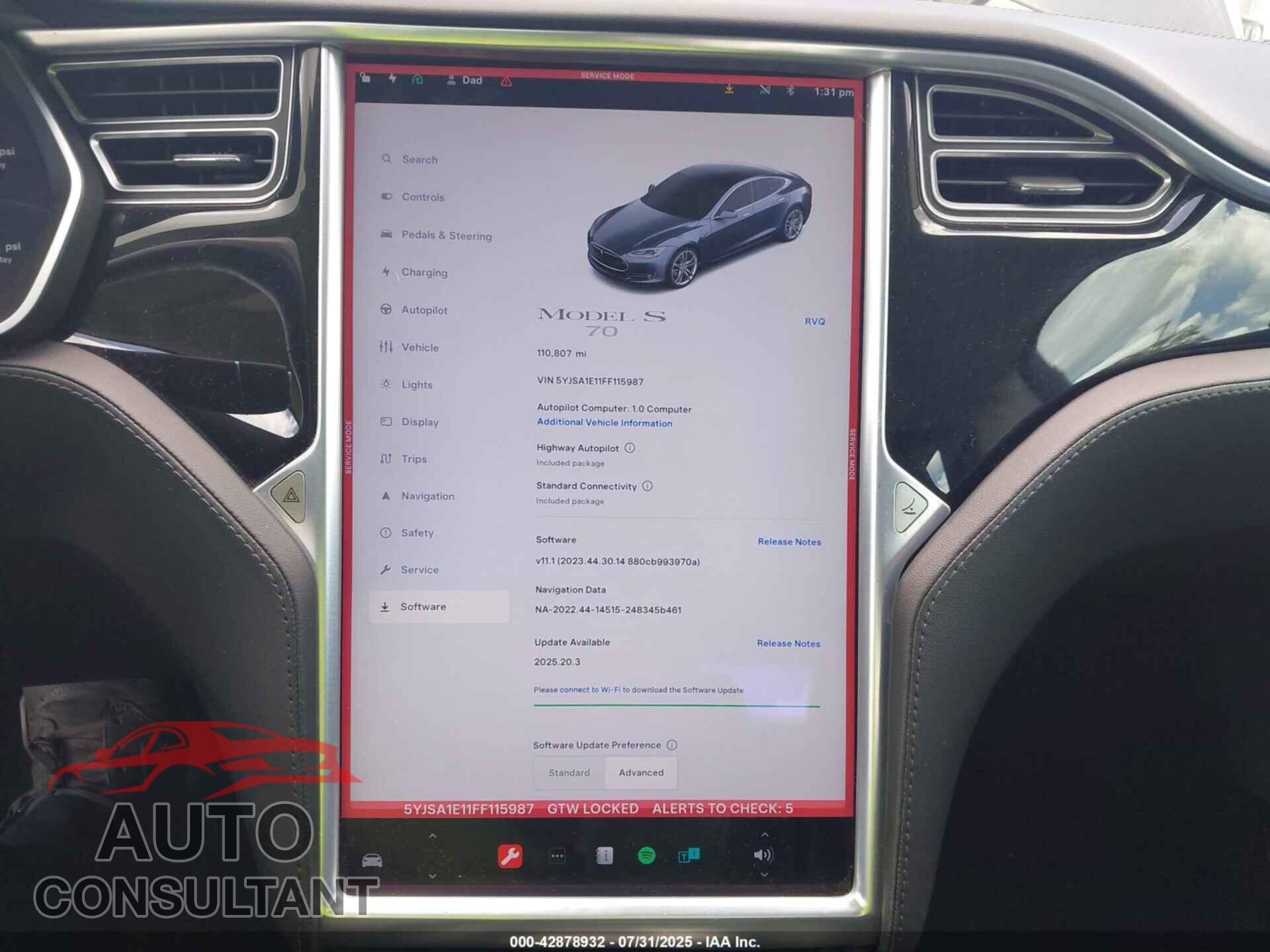 TESLA MODEL S 2015 - 5YJSA1E11FF115987
