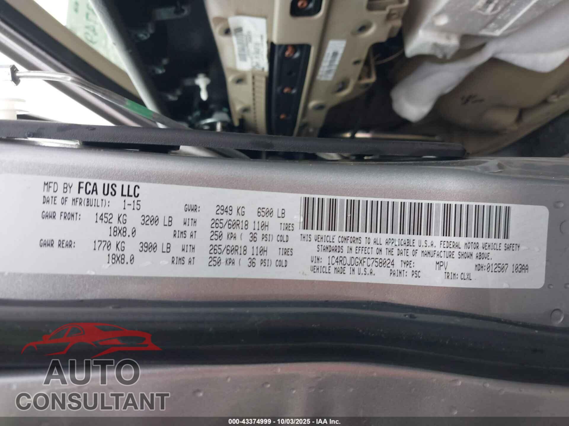 DODGE DURANGO 2015 - 1C4RDJDGXFC758024