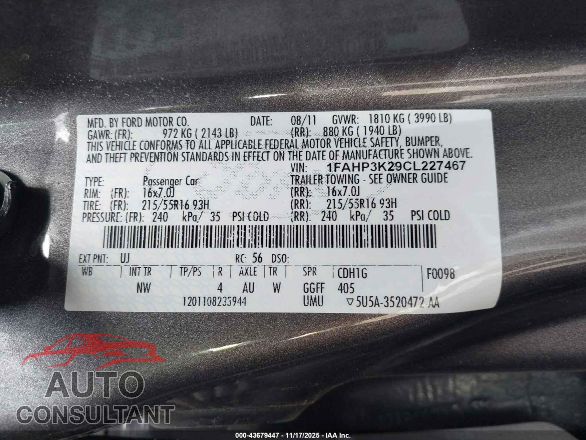 FORD FOCUS 2012 - 1FAHP3K29CL227467