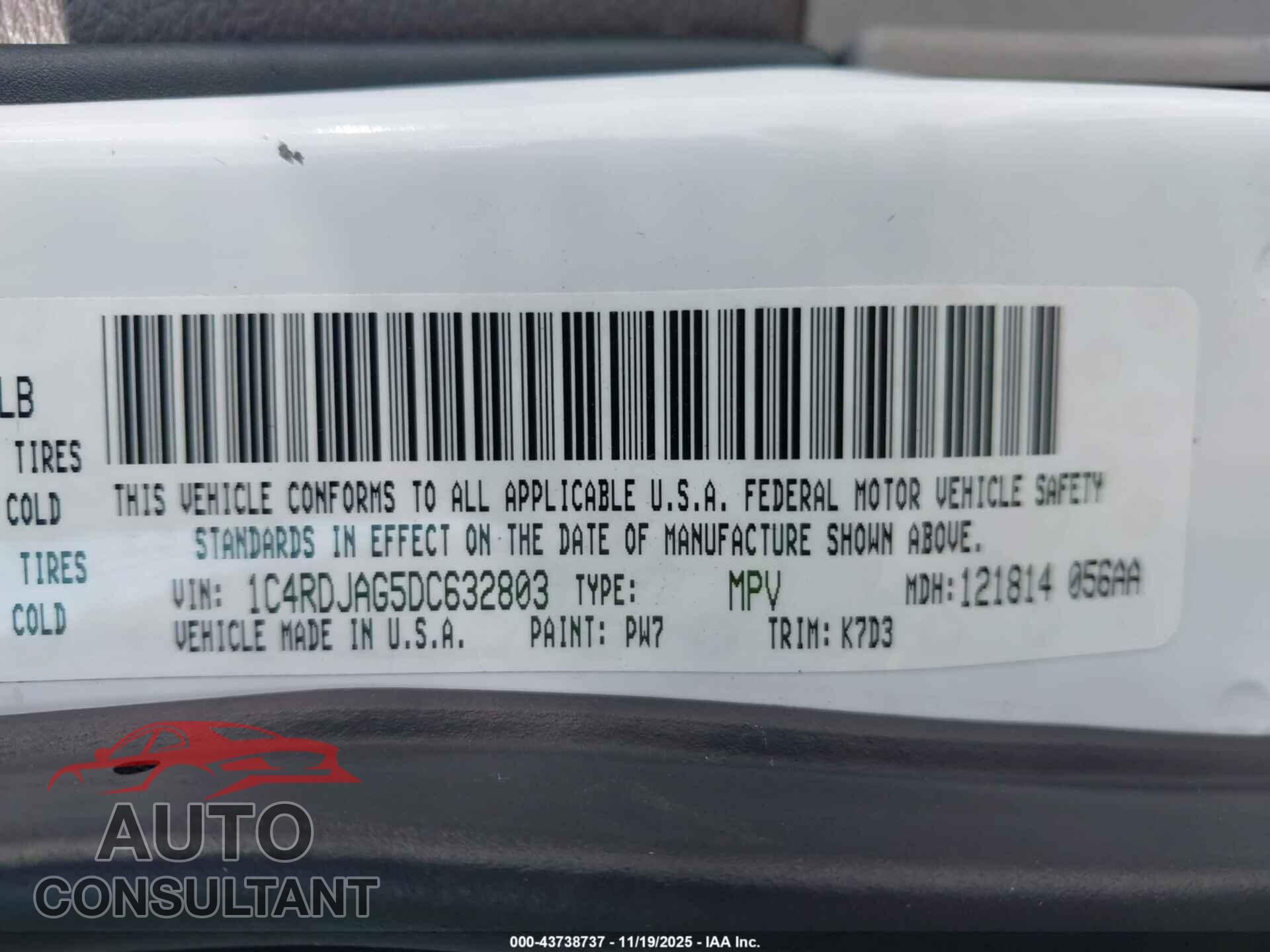 DODGE DURANGO 2013 - 1C4RDJAG5DC632803