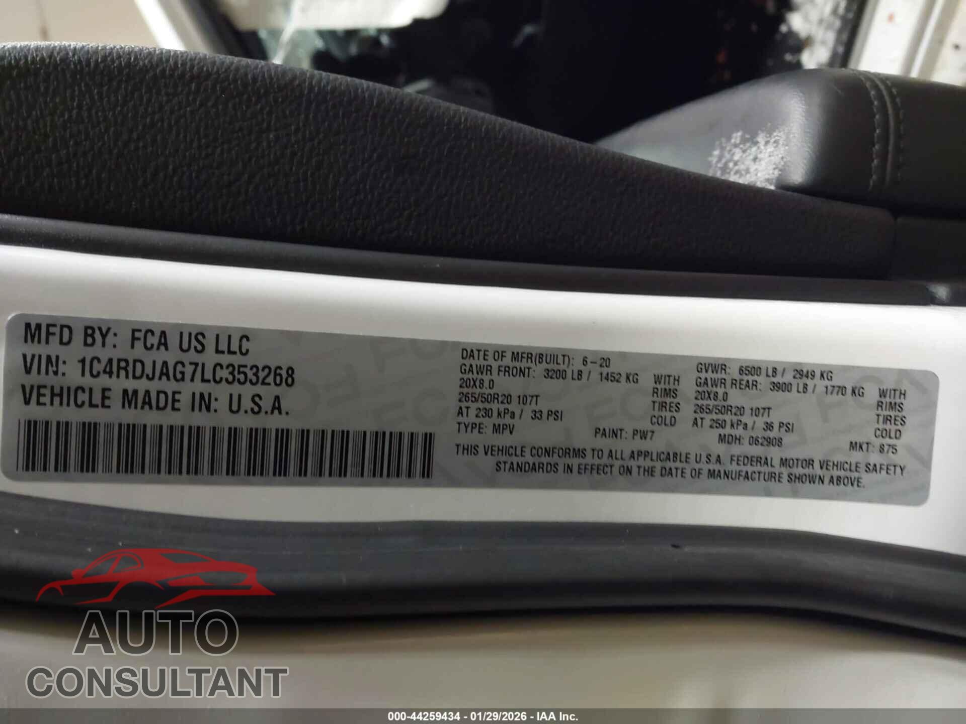 DODGE DURANGO 2020 - 1C4RDJAG7LC353268