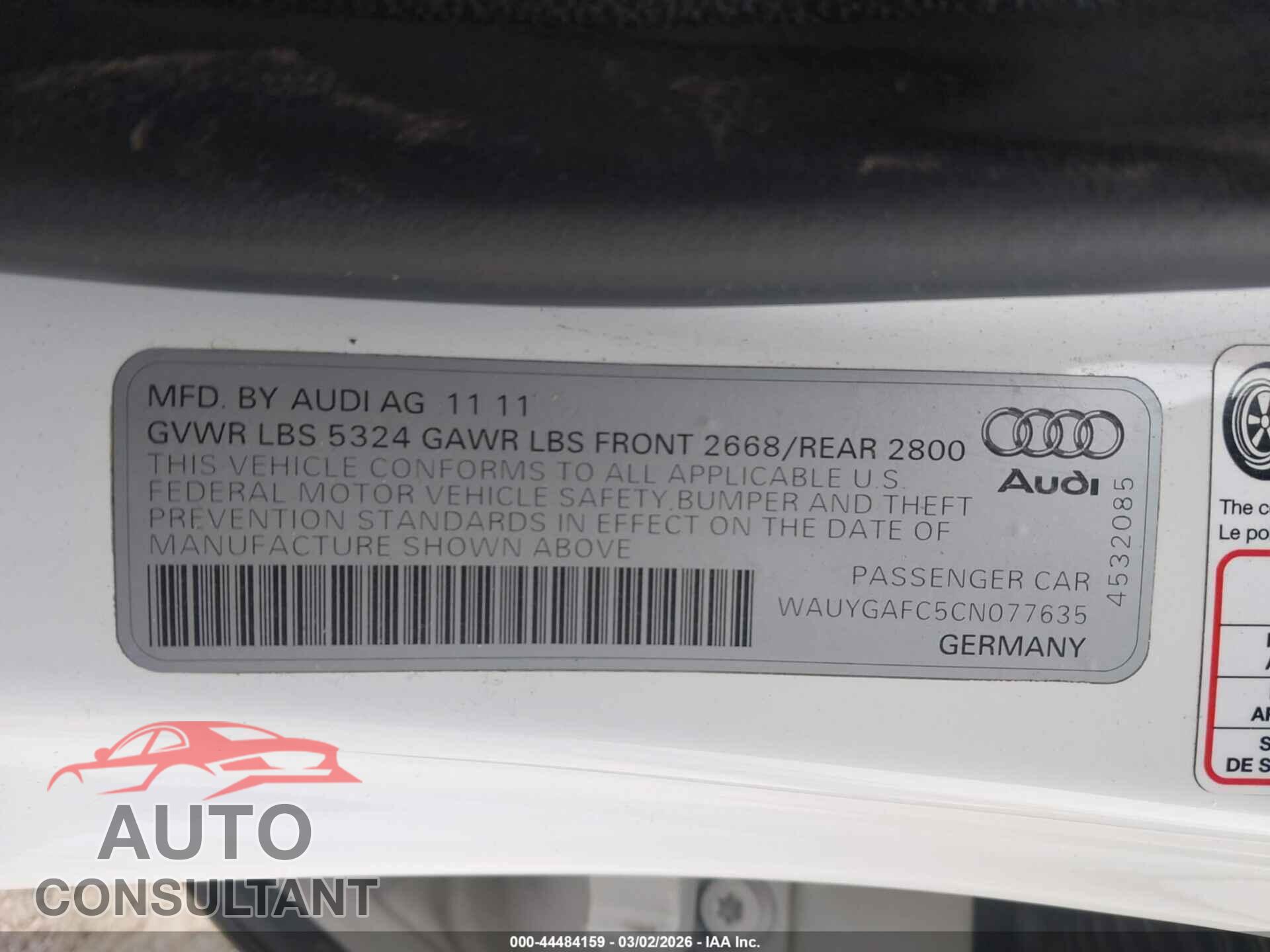 AUDI A7 2012 - WAUYGAFC5CN077635