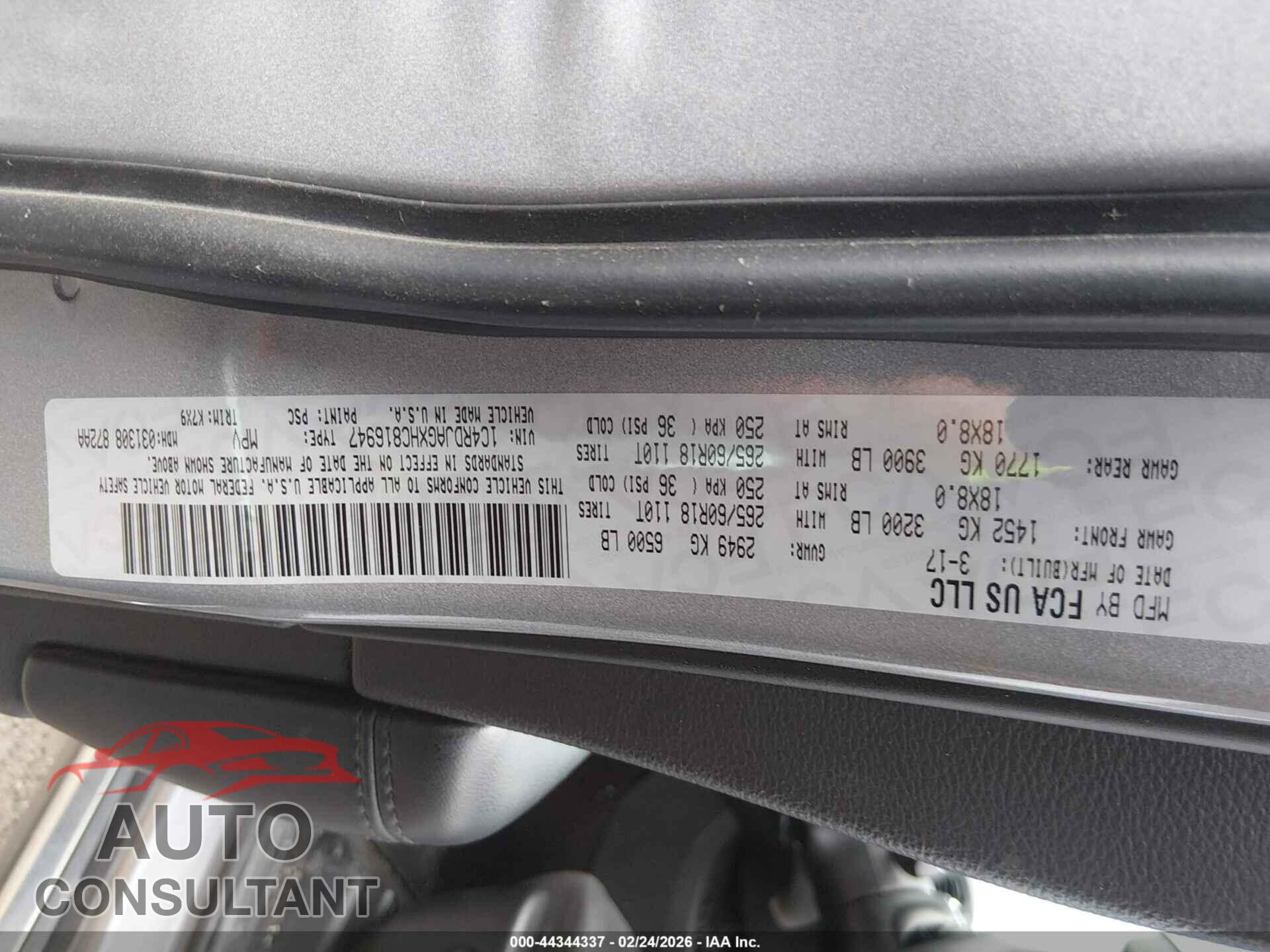 DODGE DURANGO 2017 - 1C4RDJAGXHC816947