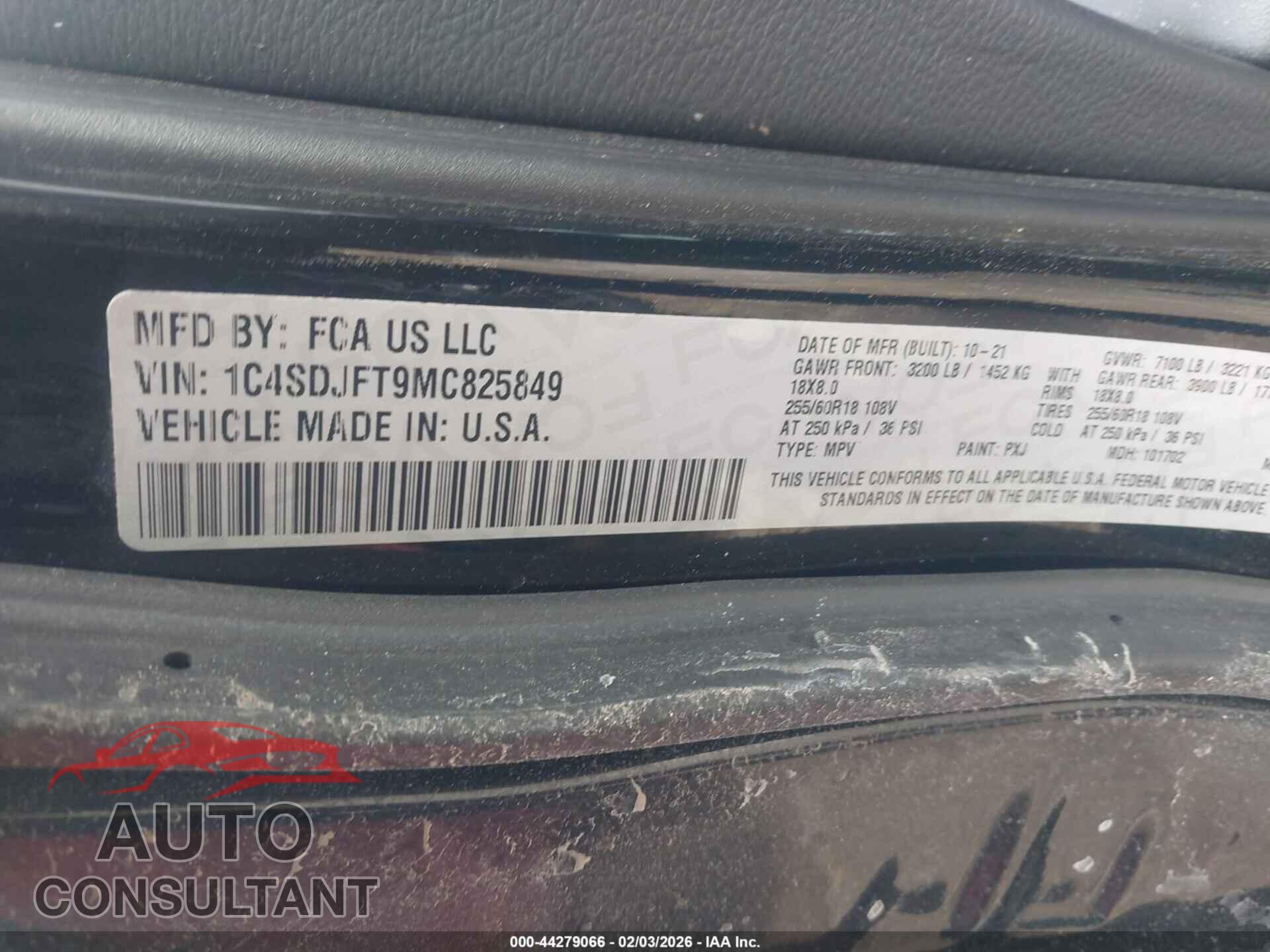 DODGE DURANGO 2021 - 1C4SDJFT9MC825849