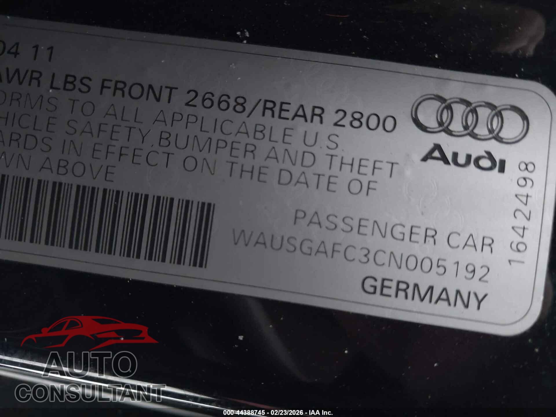 AUDI A7 2012 - WAUSGAFC3CN005192