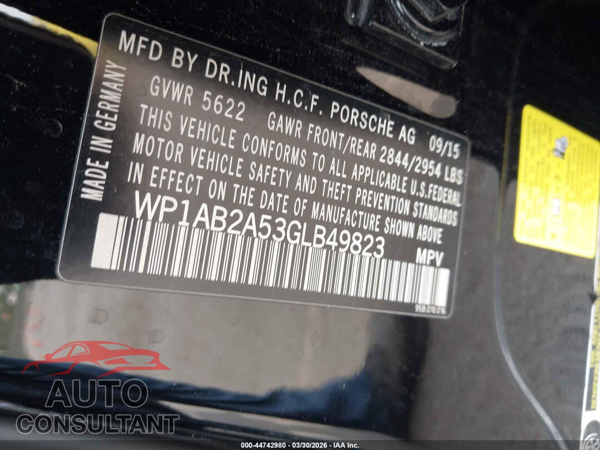 PORSCHE MACAN 2016 - WP1AB2A53GLB49823