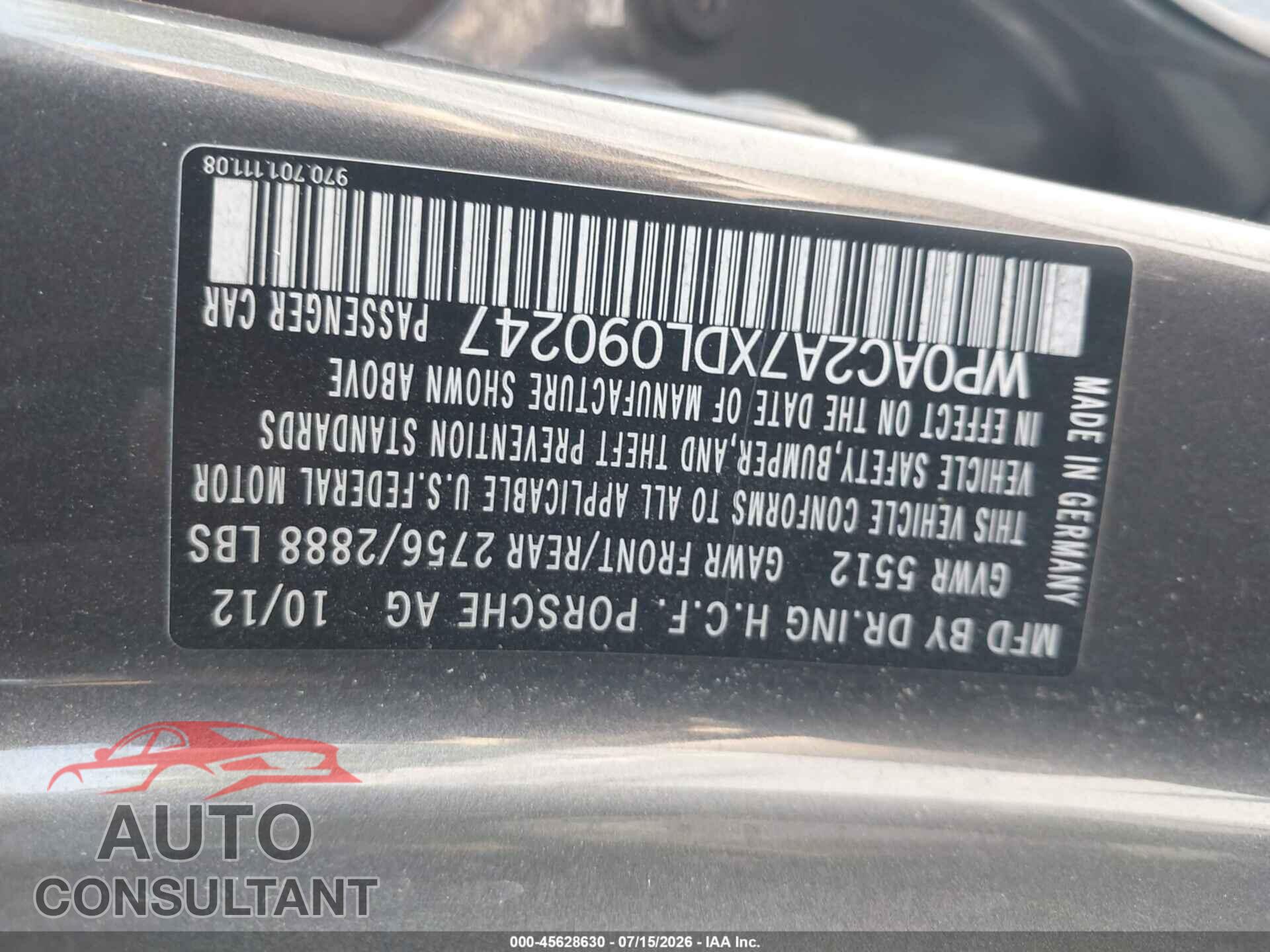 PORSCHE PANAMERA 2013 - WP0AC2A7XDL090247