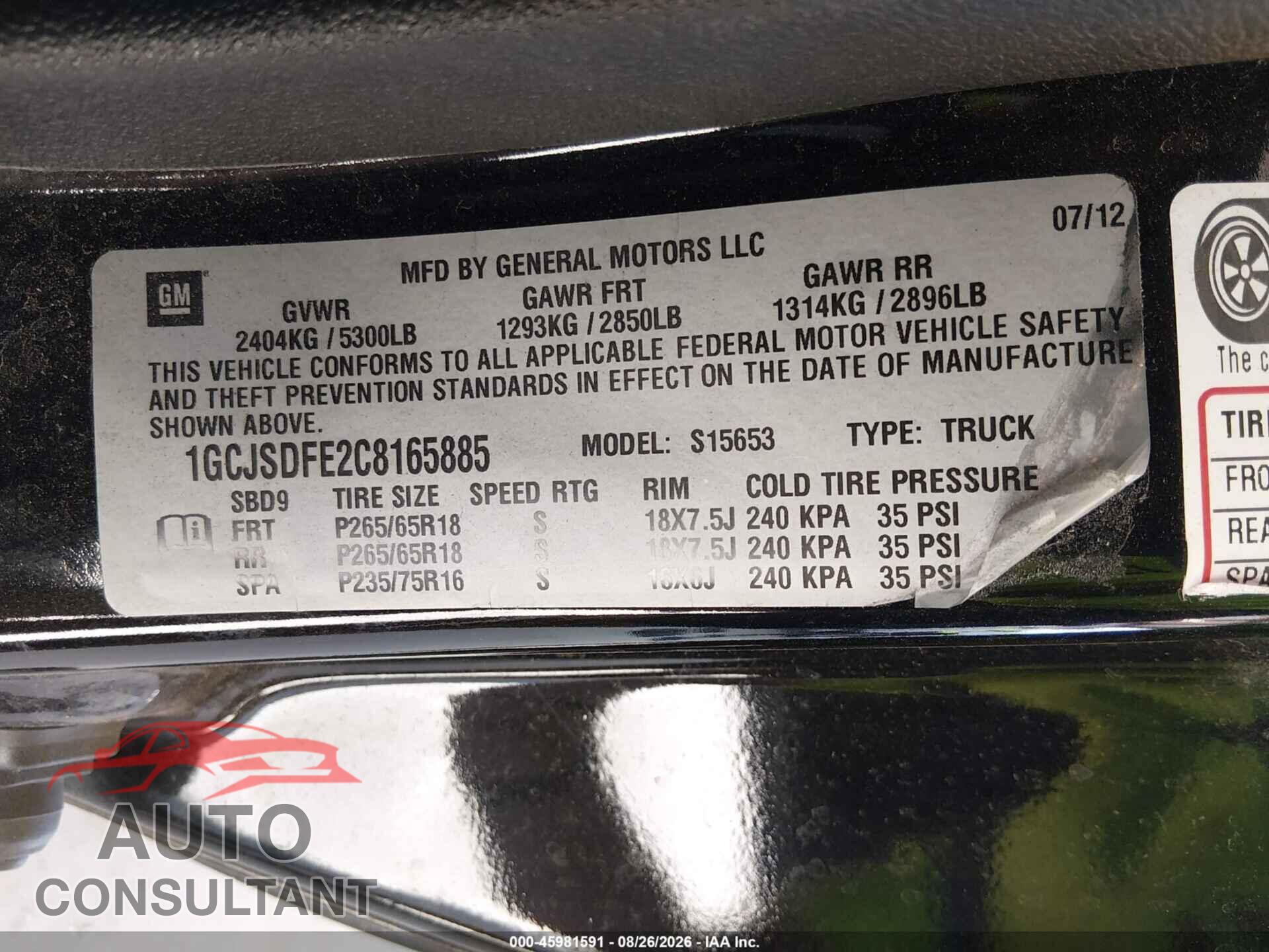 CHEVROLET COLORADO 2012 - 1GCJSDFE2C8165885