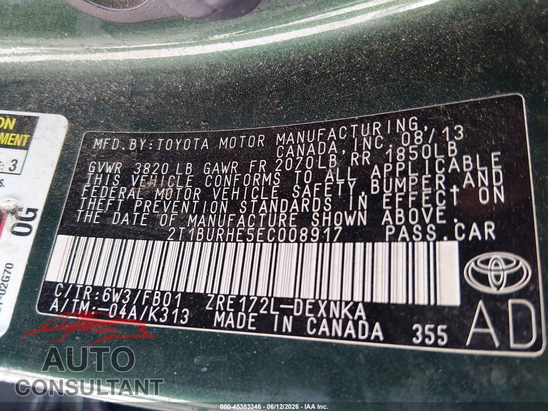TOYOTA COROLLA 2014 - 2T1BURHE5EC008917