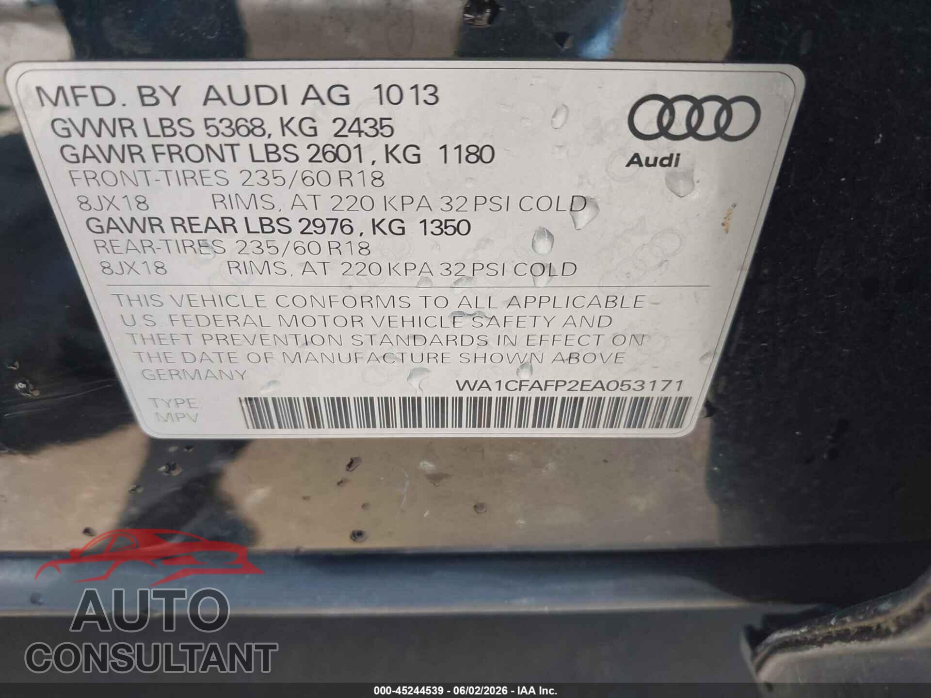 AUDI Q5 2014 - WA1CFAFP2EA053171