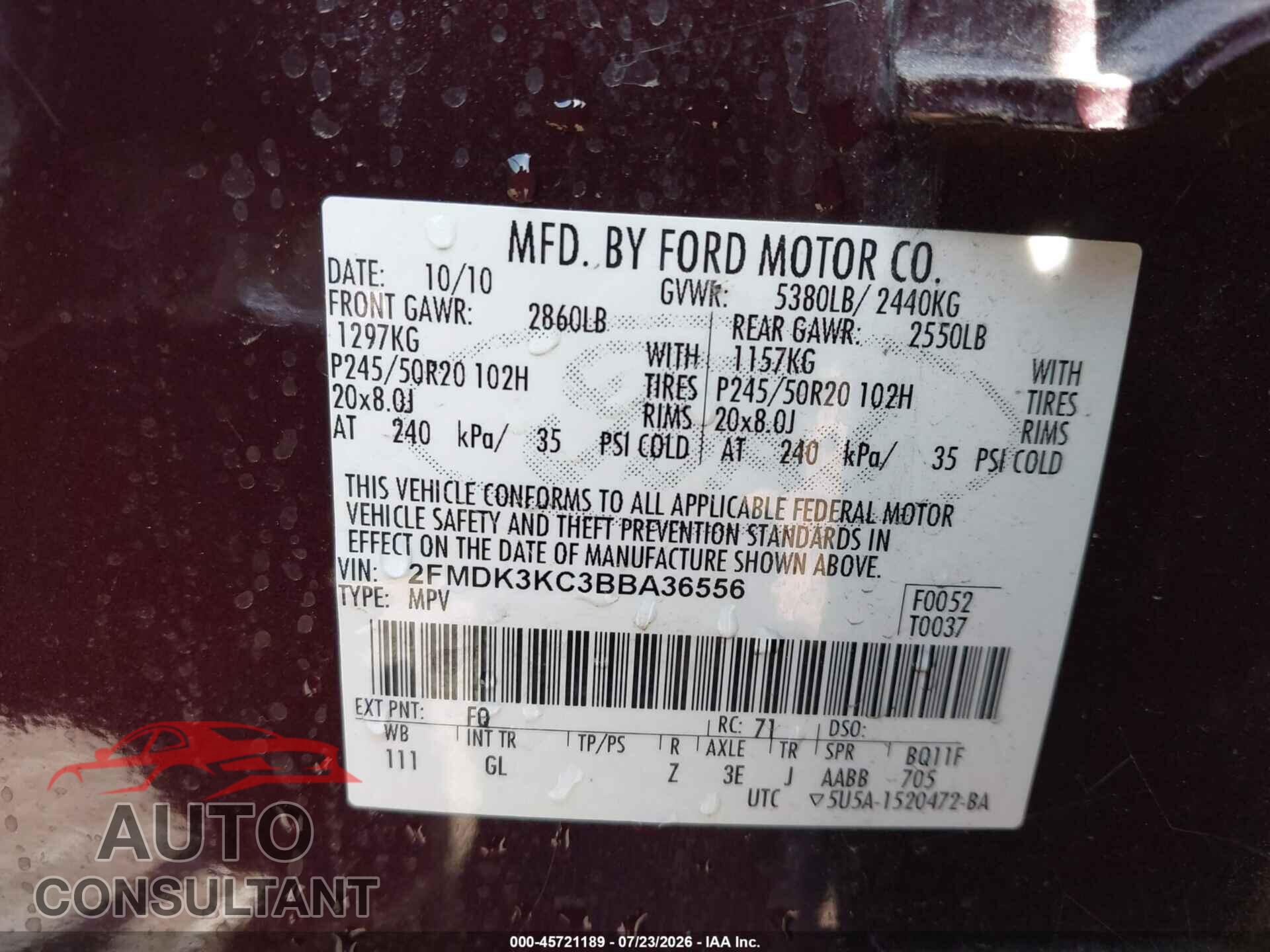 FORD EDGE 2011 - 2FMDK3KC3BBA36556