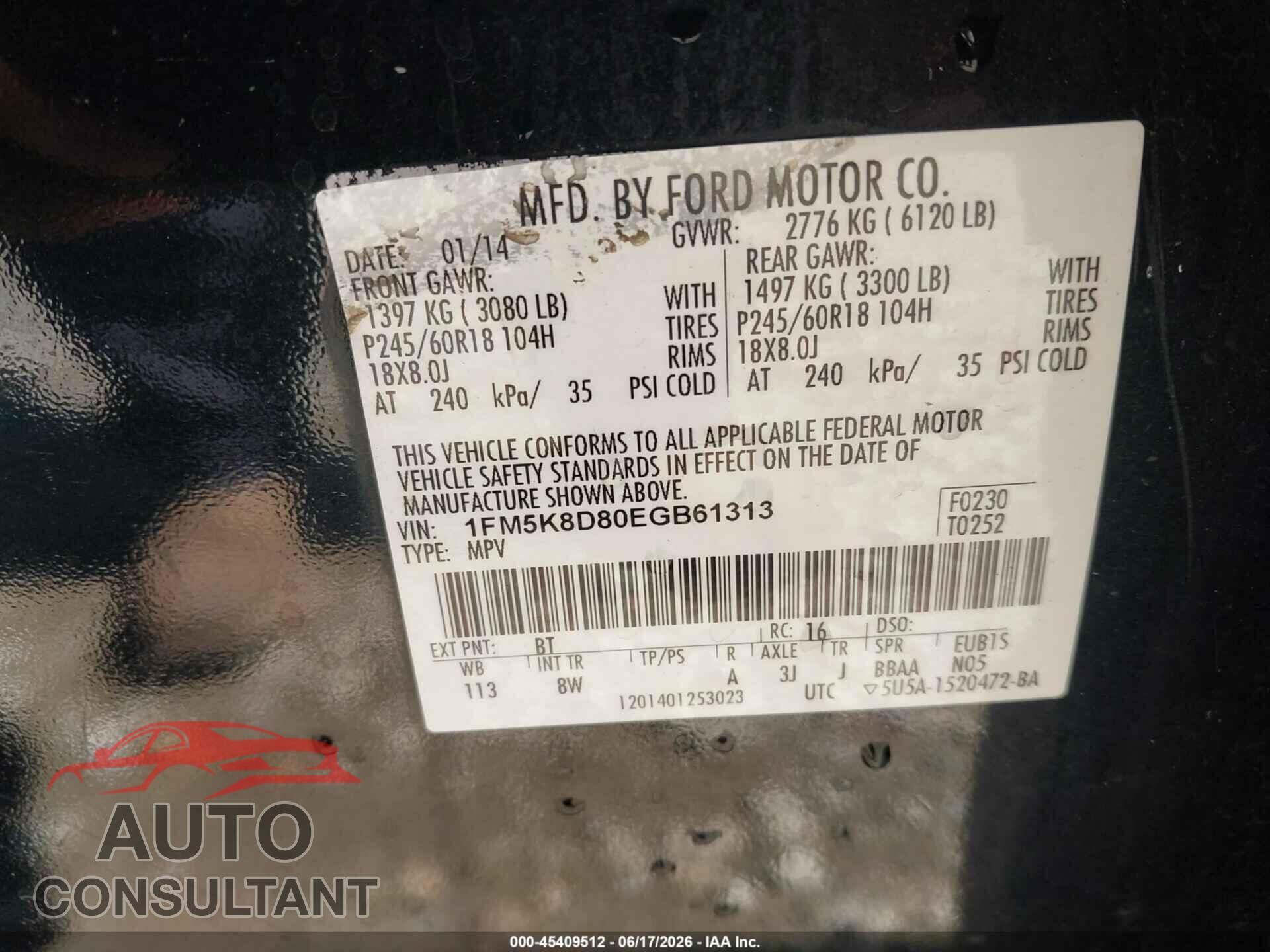 FORD EXPLORER 2014 - 1FM5K8D80EGB61313