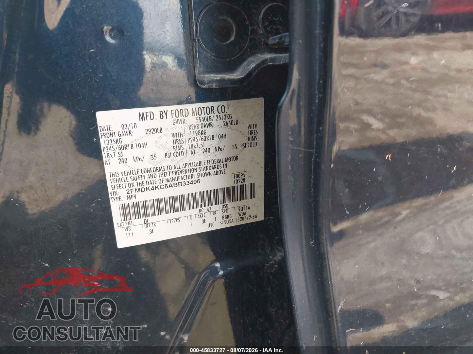 FORD EDGE 2010 - 2FMDK4KC8ABB33496