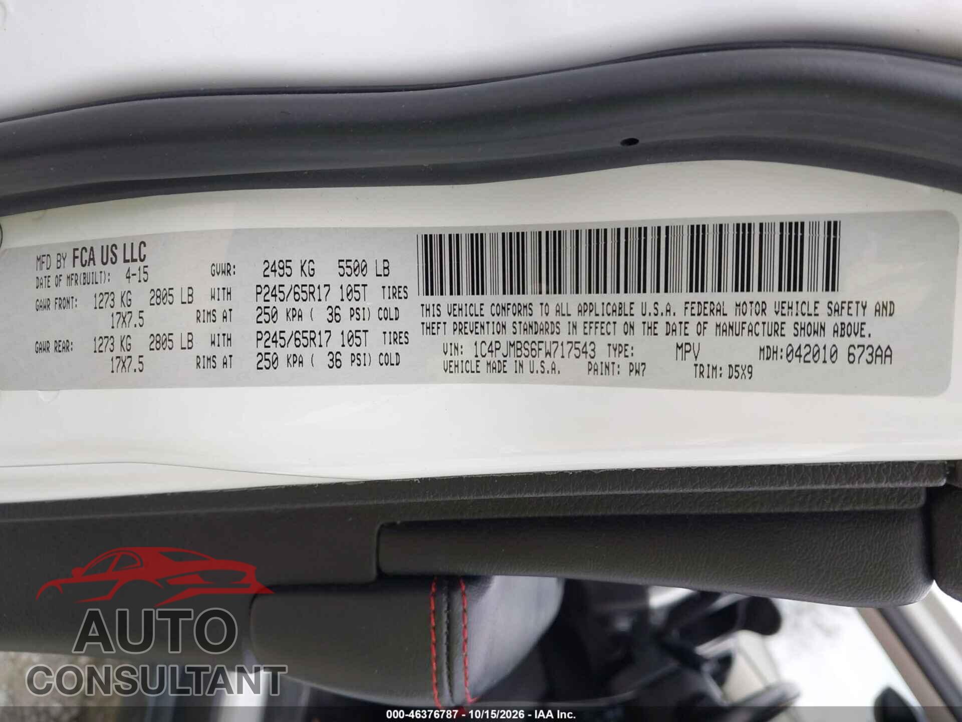 JEEP CHEROKEE 2015 - 1C4PJMBS6FW717543