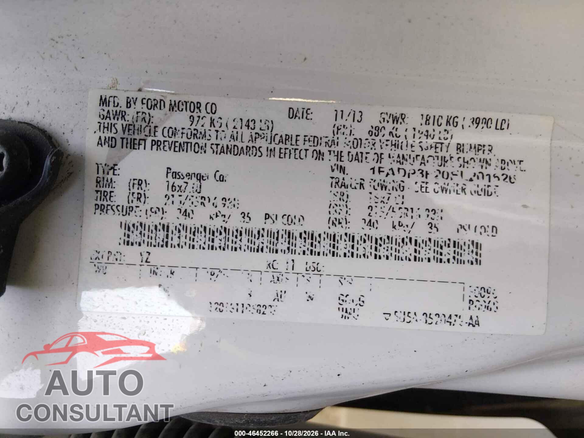 FORD FOCUS 2014 - 1FADP3F20EL201626