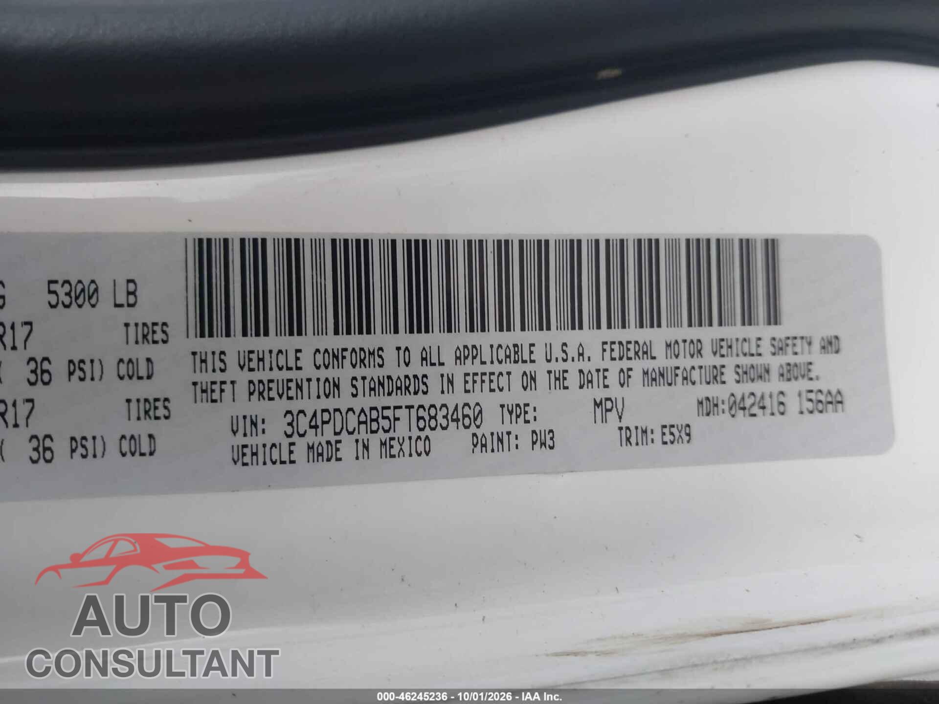 DODGE JOURNEY 2015 - 3C4PDCAB5FT683460