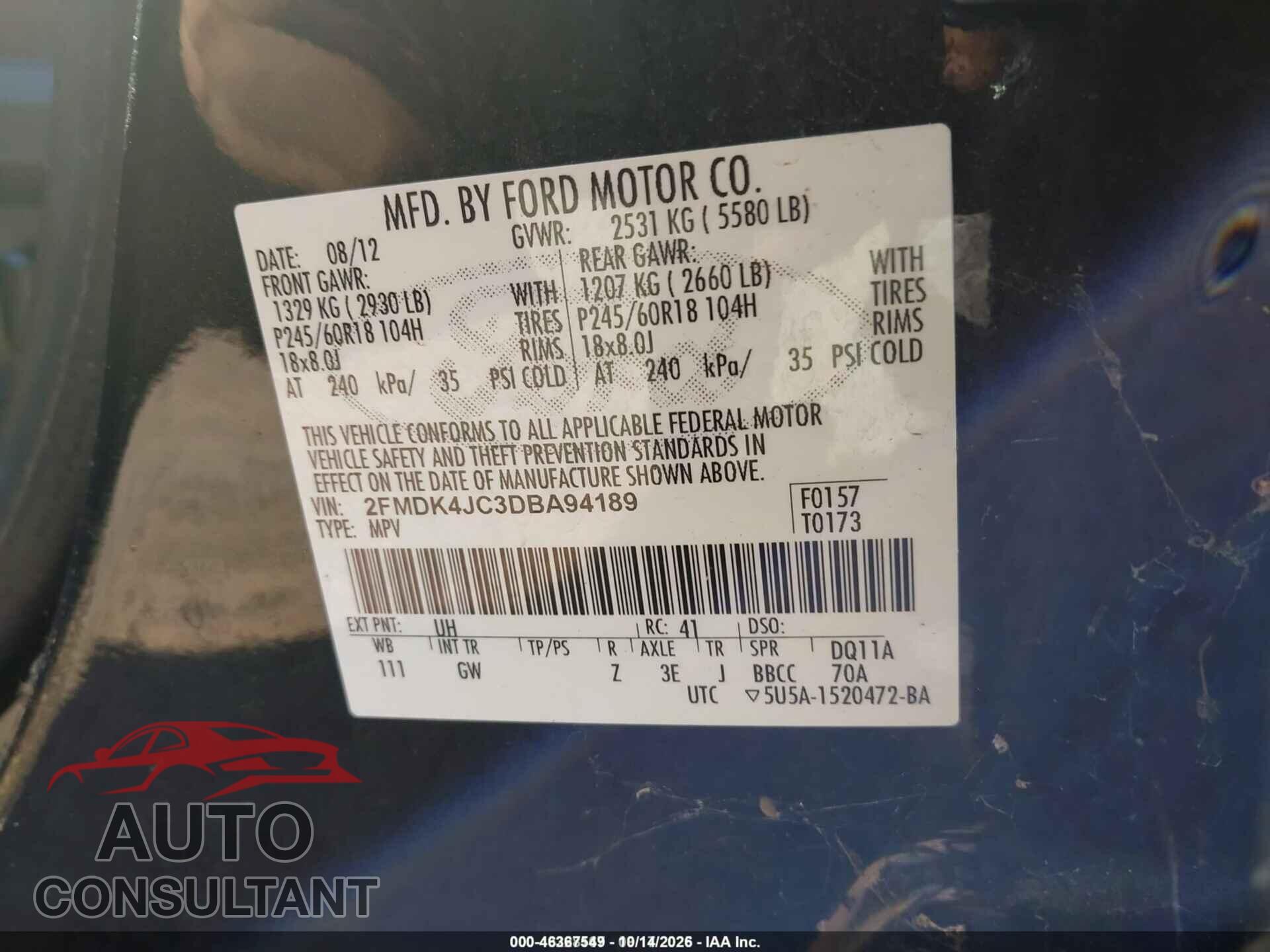 FORD EDGE 2013 - 2FMDK4JC3DBA94189