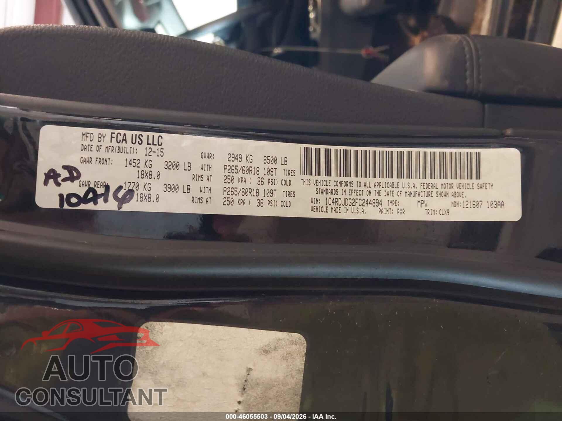 DODGE DURANGO 2015 - 1C4RDJDG2FC244894