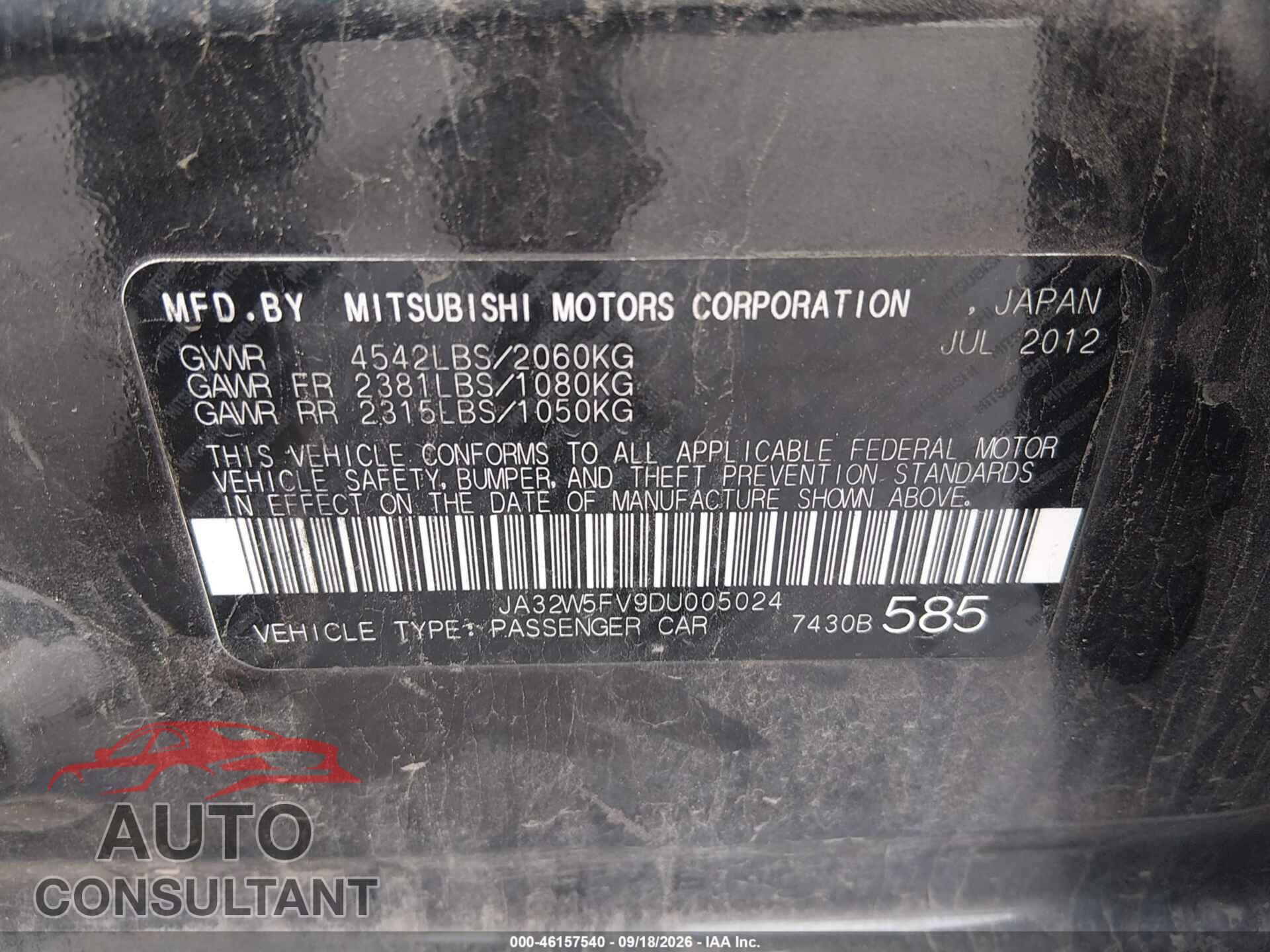 MITSUBISHI LANCER EVOLUTION 2013 - JA32W5FV9DU005024