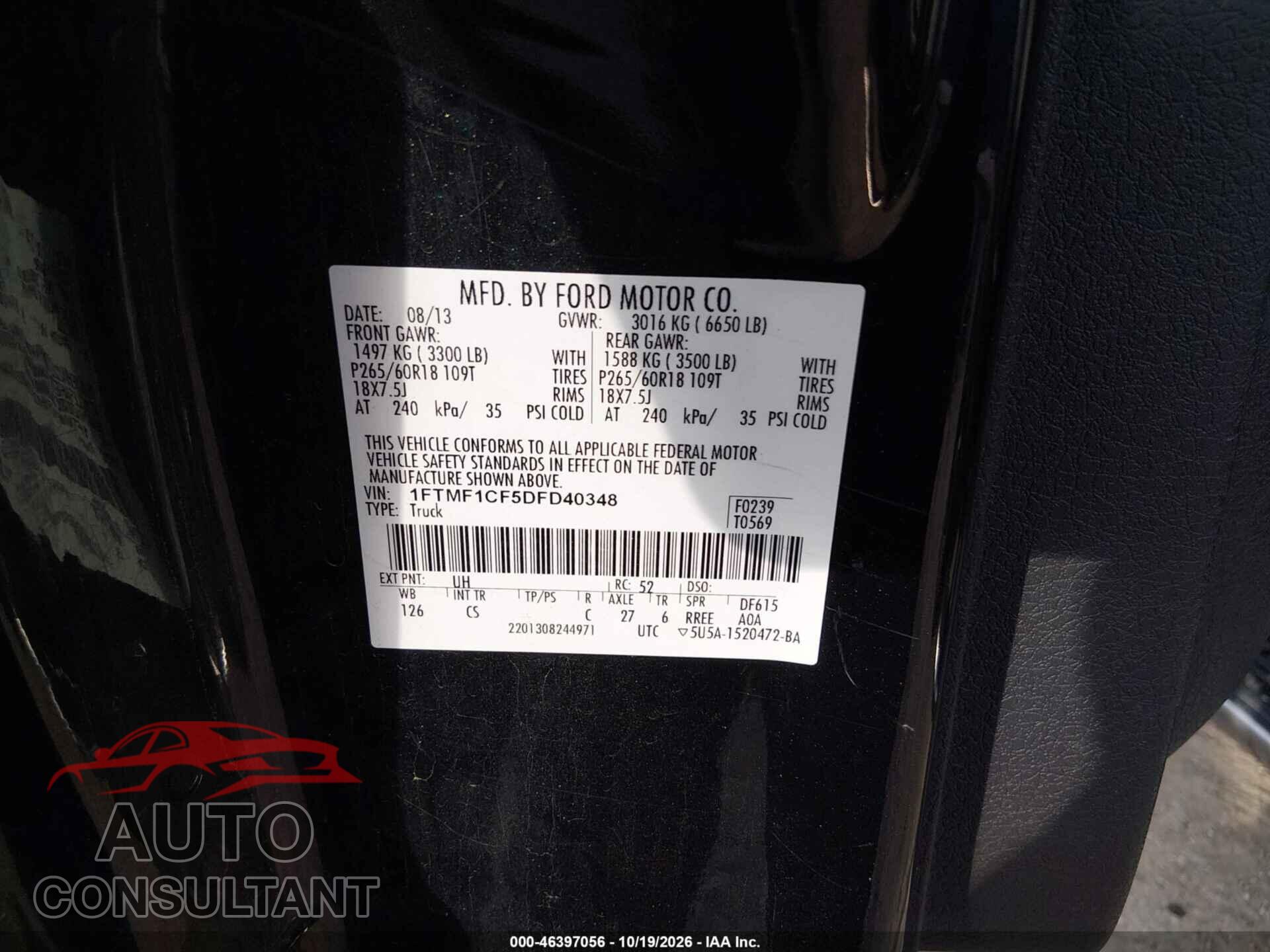 FORD F-150 2013 - 1FTMF1CF5DFD40348