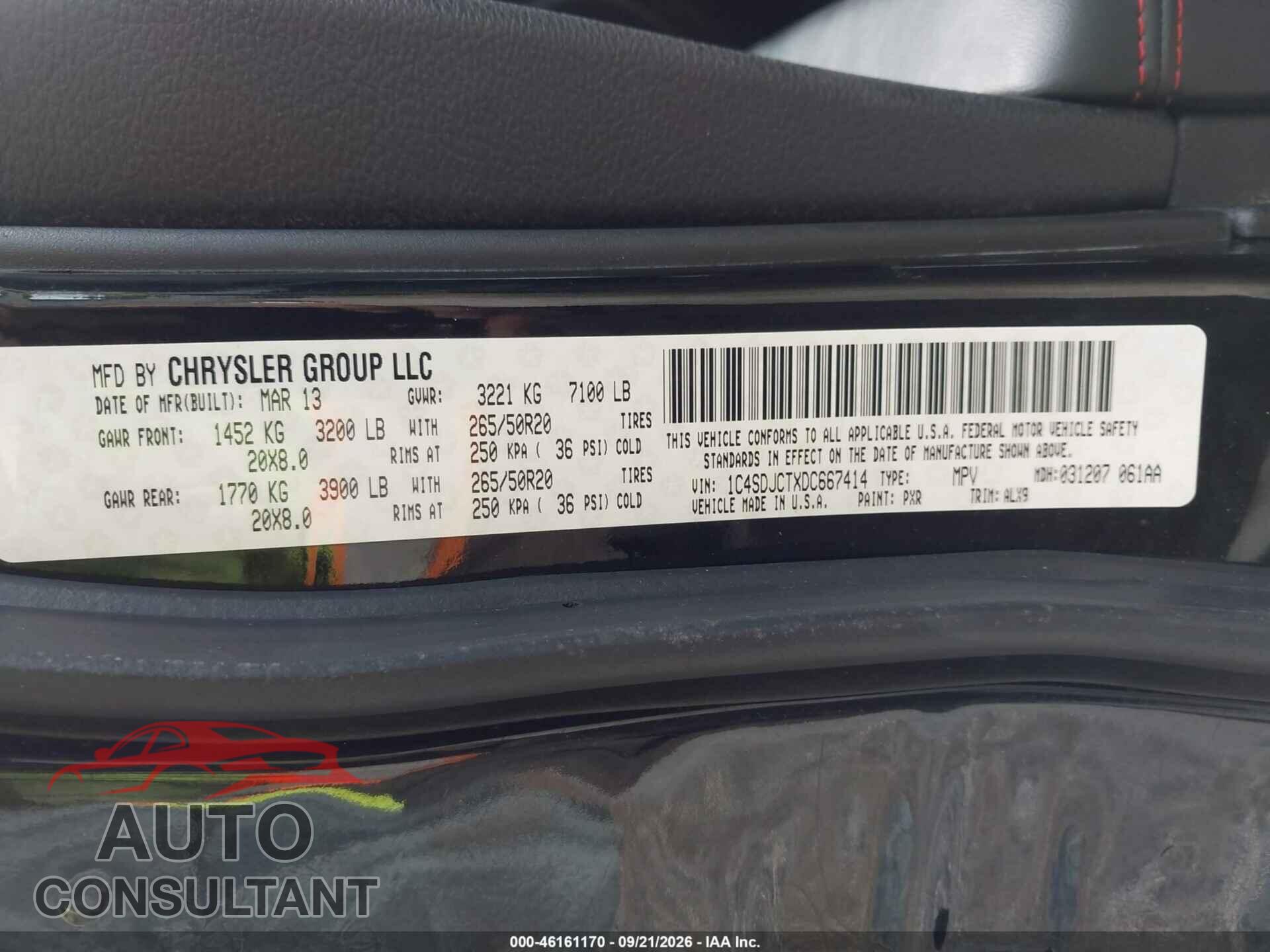 DODGE DURANGO 2013 - 1C4SDJCTXDC667414