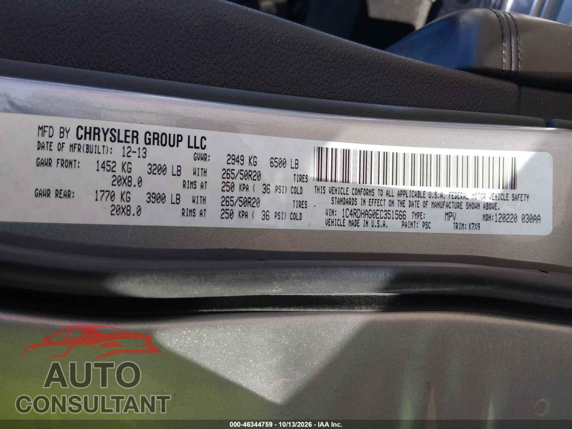 DODGE DURANGO 2014 - 1C4RDHAG0EC351566