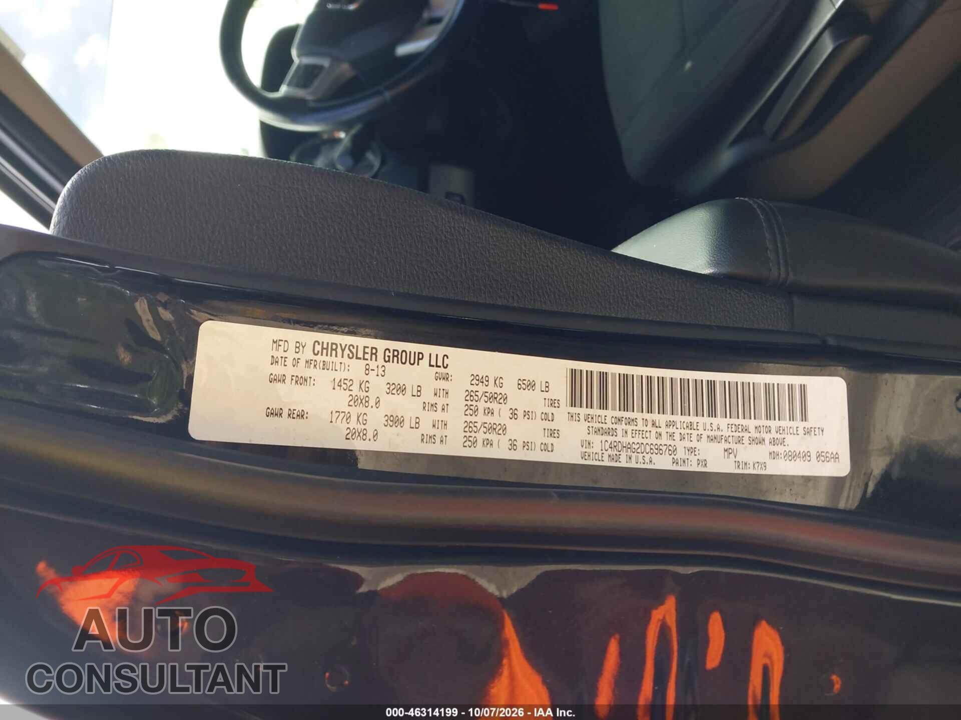DODGE DURANGO 2013 - 1C4RDHAG2DC696760