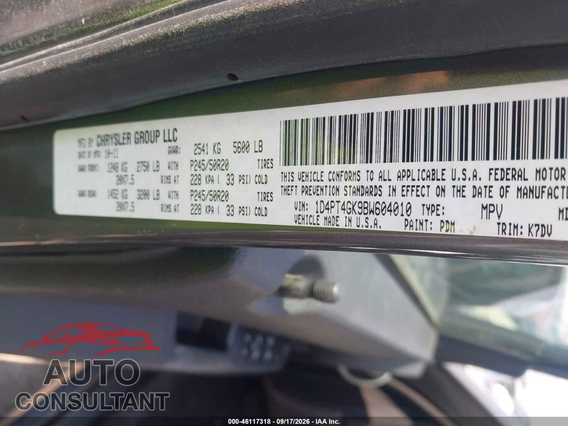 DODGE NITRO 2011 - 1D4PT4GK9BW604010