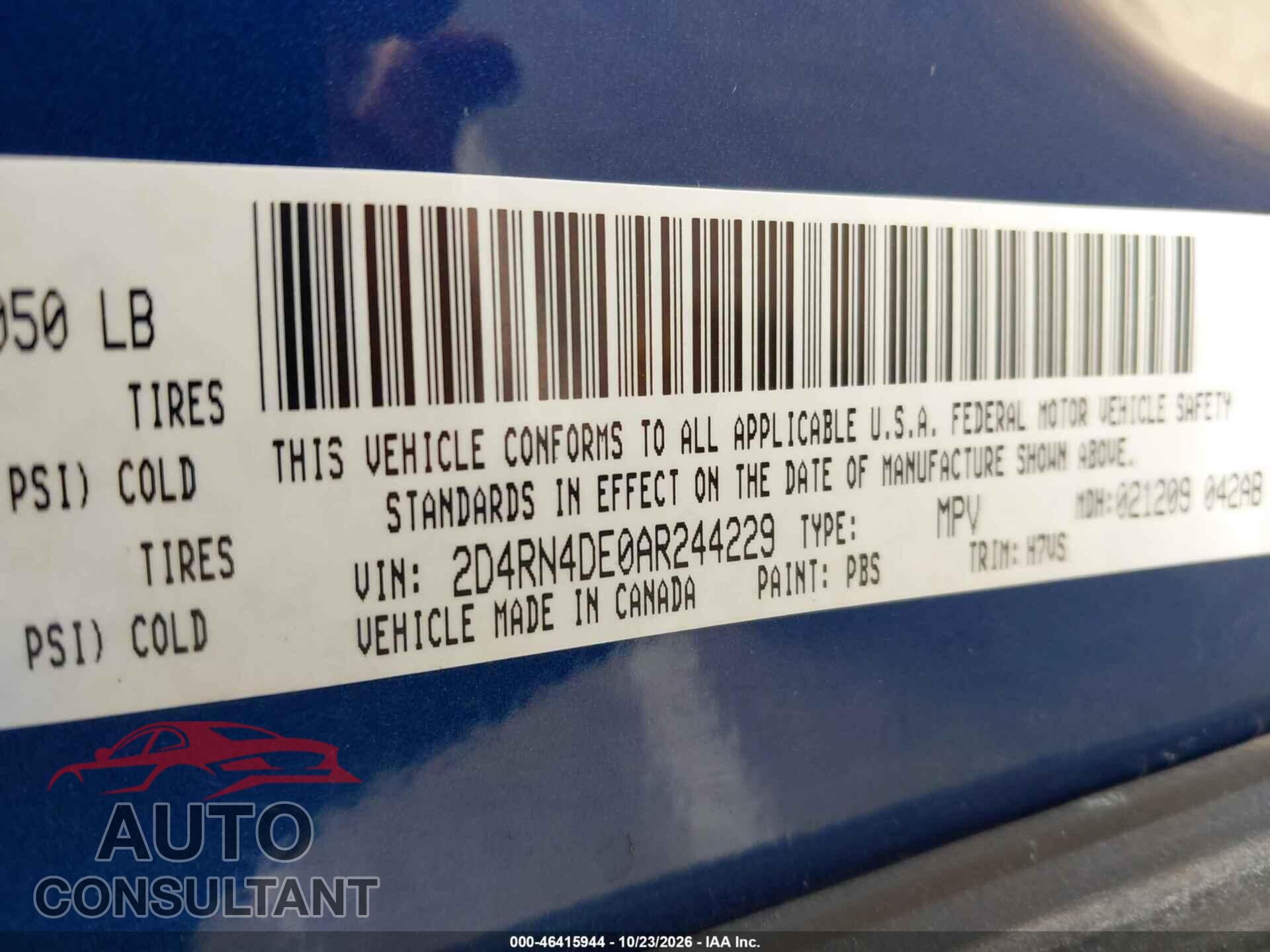 DODGE GRAND CARAVAN 2010 - 2D4RN4DE0AR244229