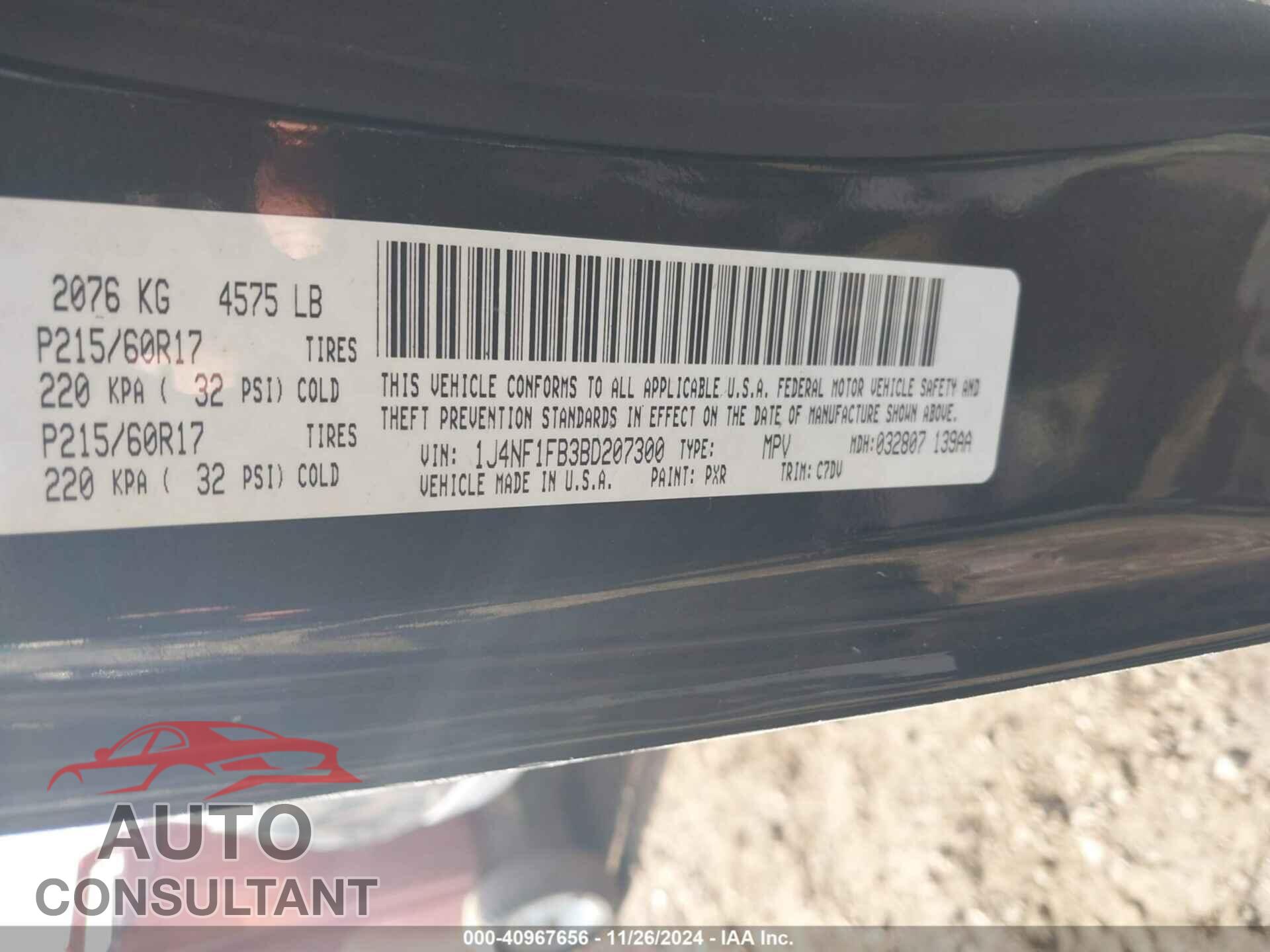 JEEP COMPASS 2011 - 1J4NF1FB3BD207300