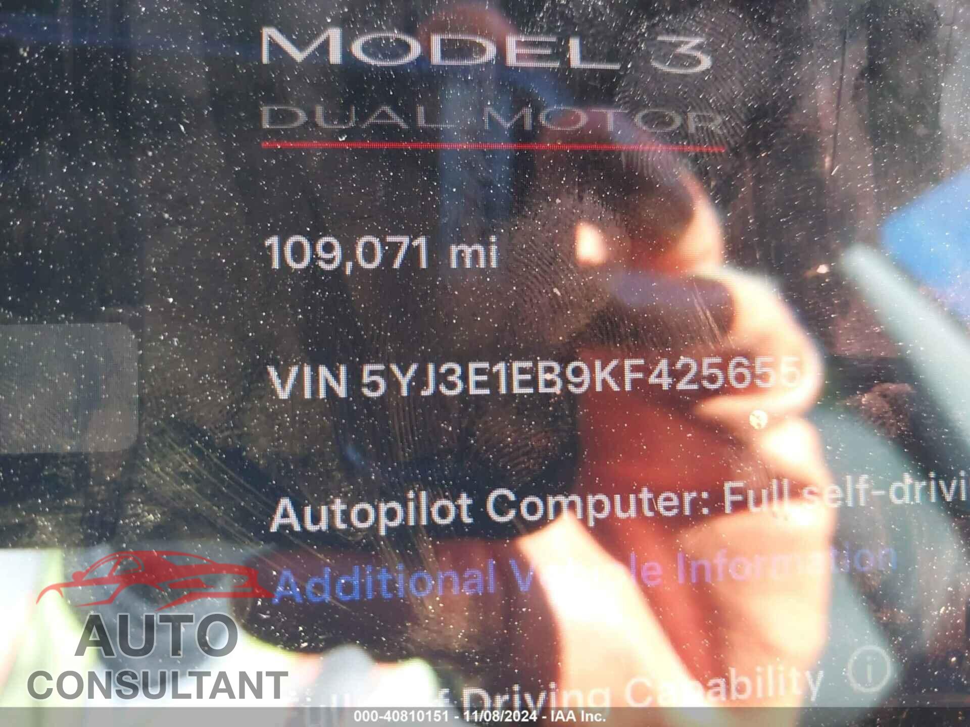 TESLA MODEL 3 2019 - 5YJ3E1EB9KF425655