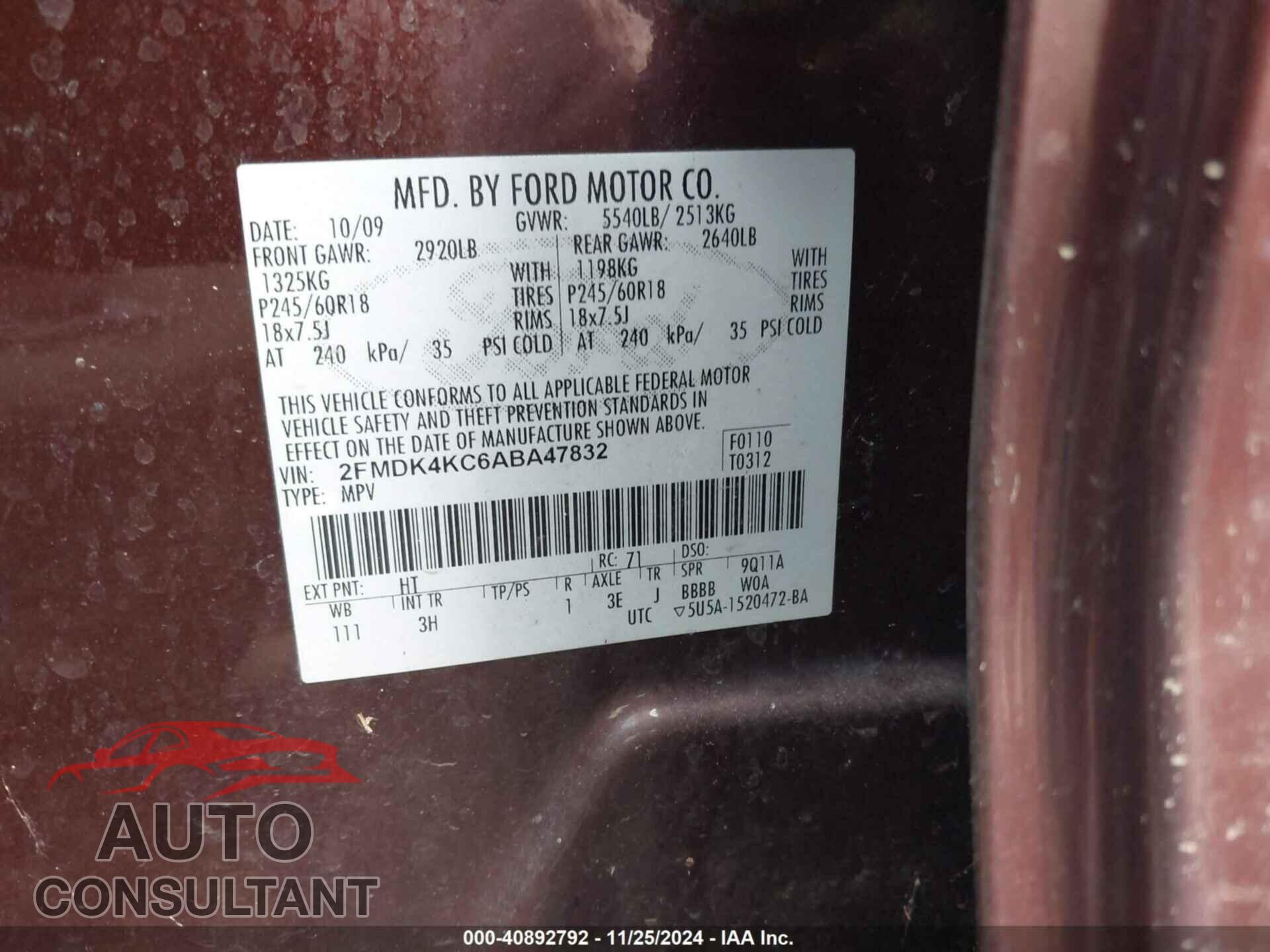 FORD EDGE 2010 - 2FMDK4KC6ABA47832