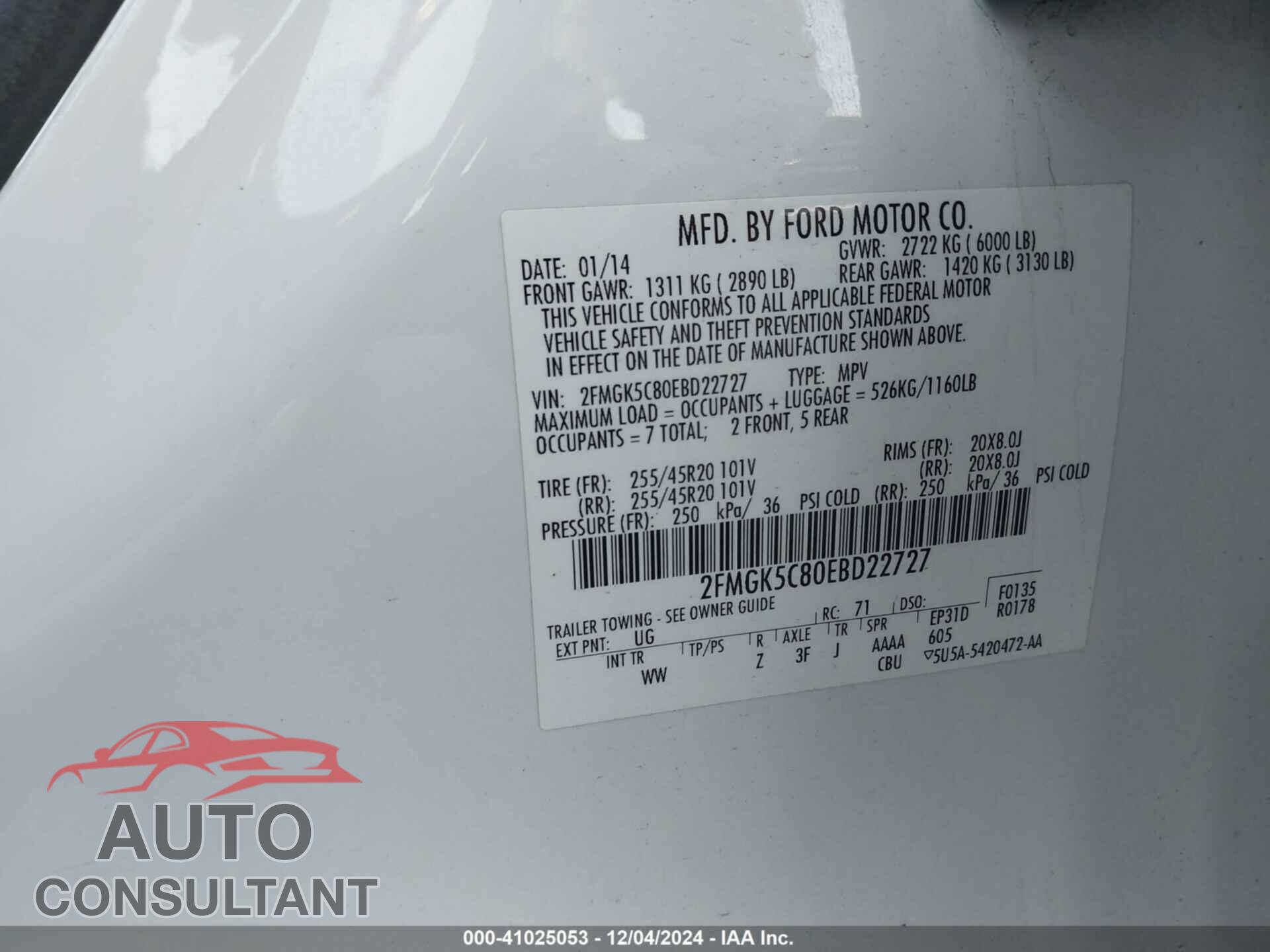 FORD FLEX 2014 - 2FMGK5C80EBD22727
