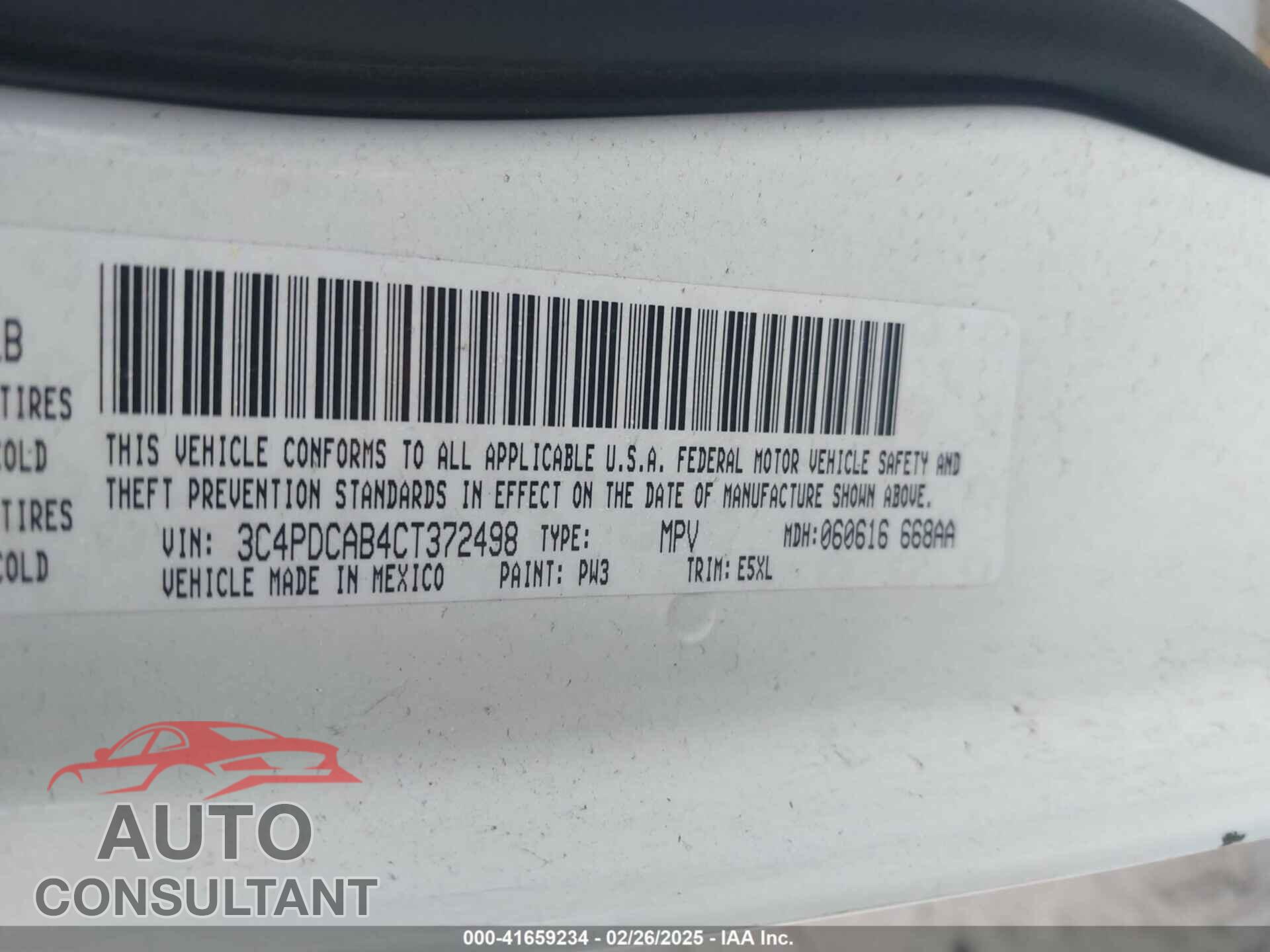 DODGE JOURNEY 2012 - 3C4PDCAB4CT372498