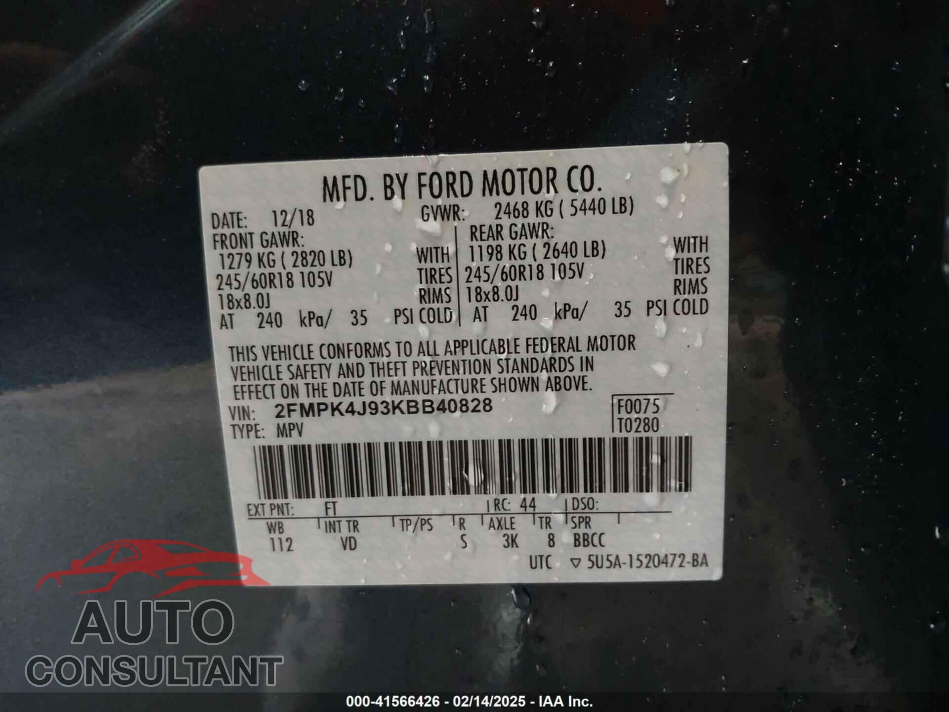 FORD EDGE 2019 - 2FMPK4J93KBB40828