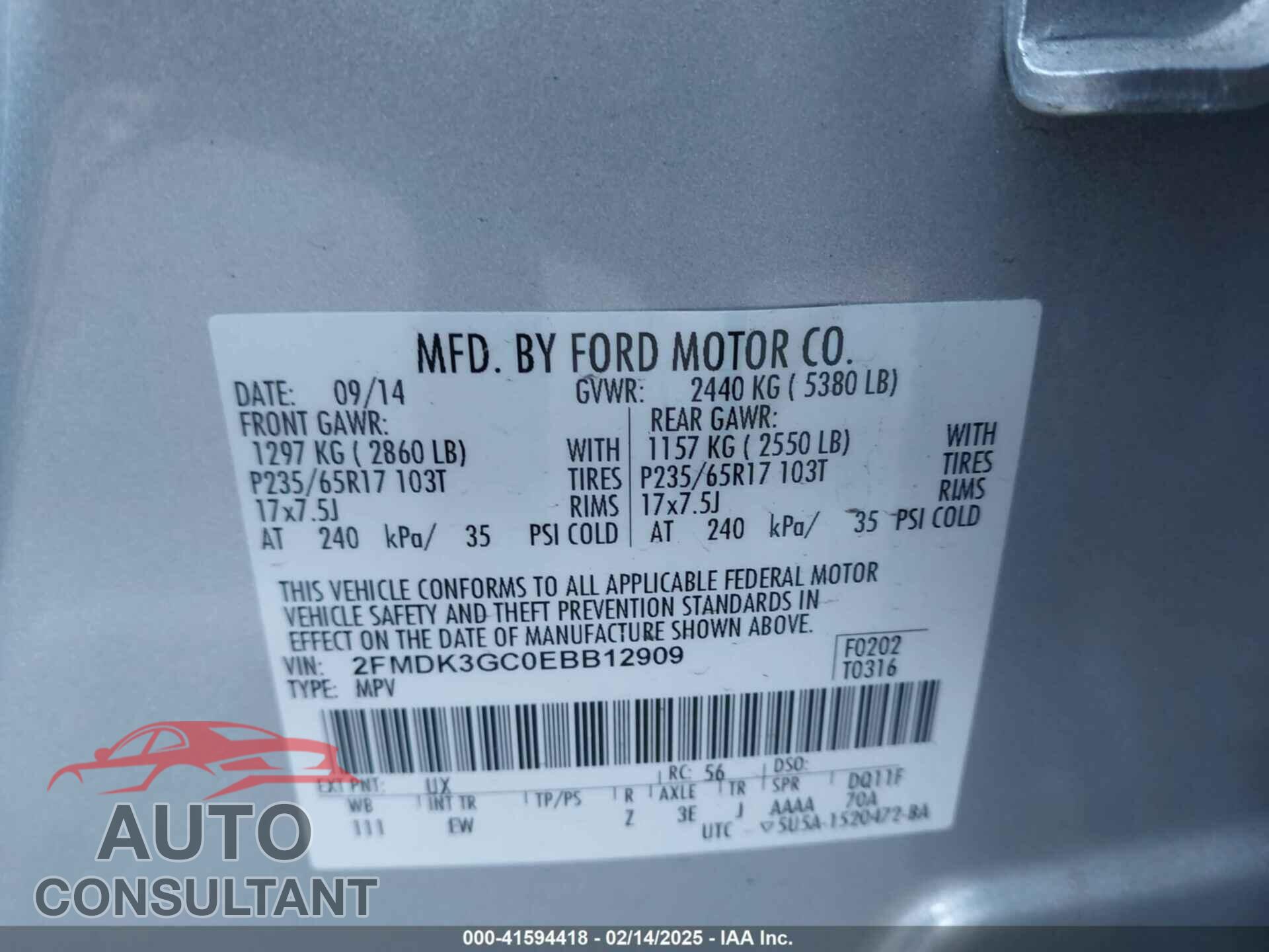 FORD EDGE 2014 - 2FMDK3GC0EBB12909