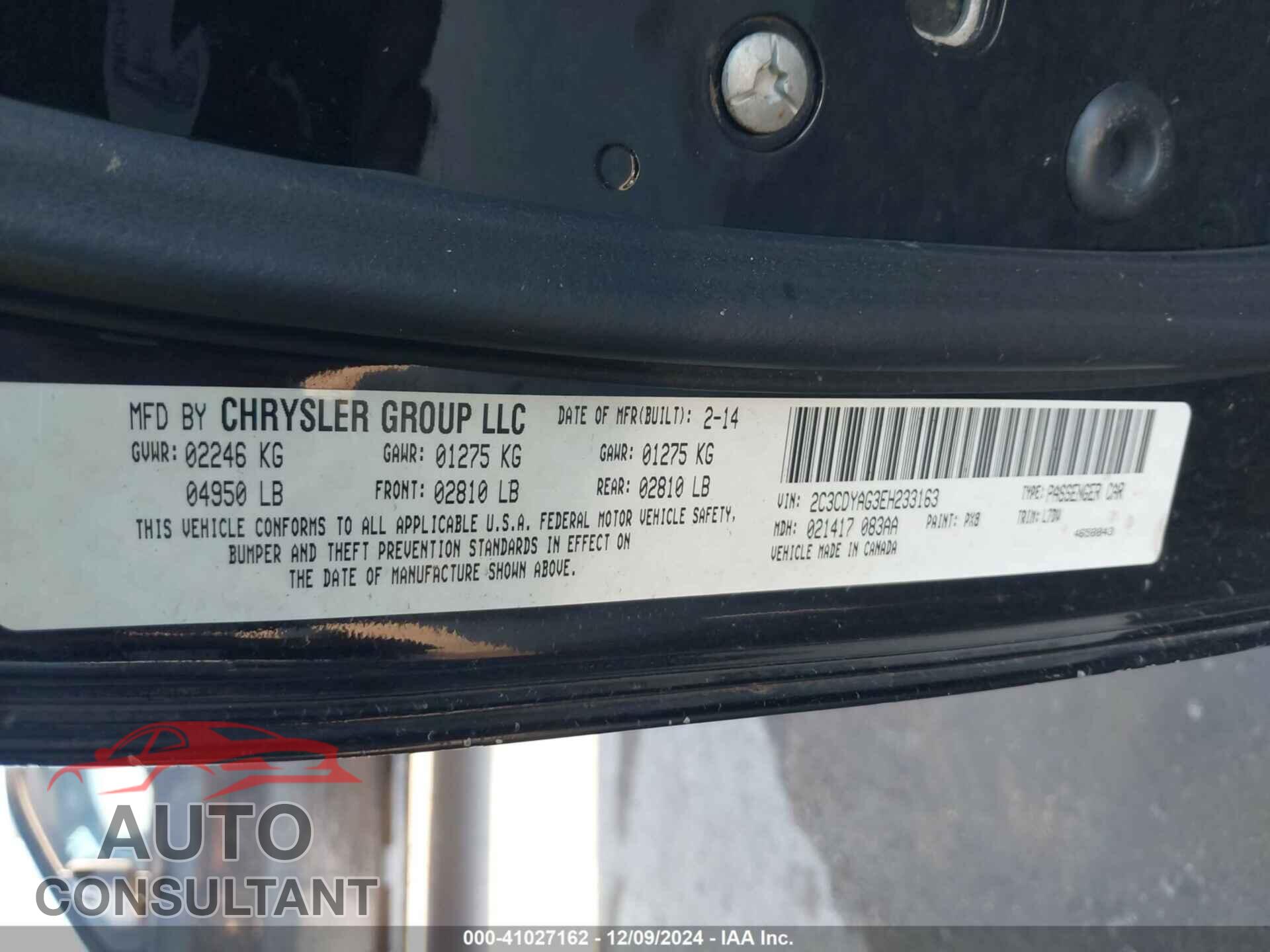 DODGE CHALLENGER 2014 - 2C3CDYAG3EH233163