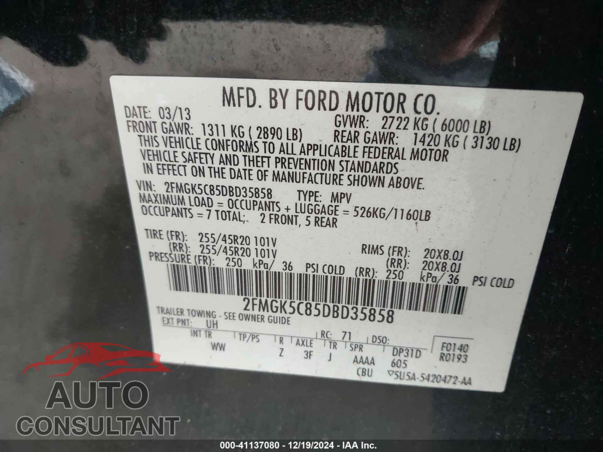 FORD FLEX 2013 - 2FMGK5C85DBD35858