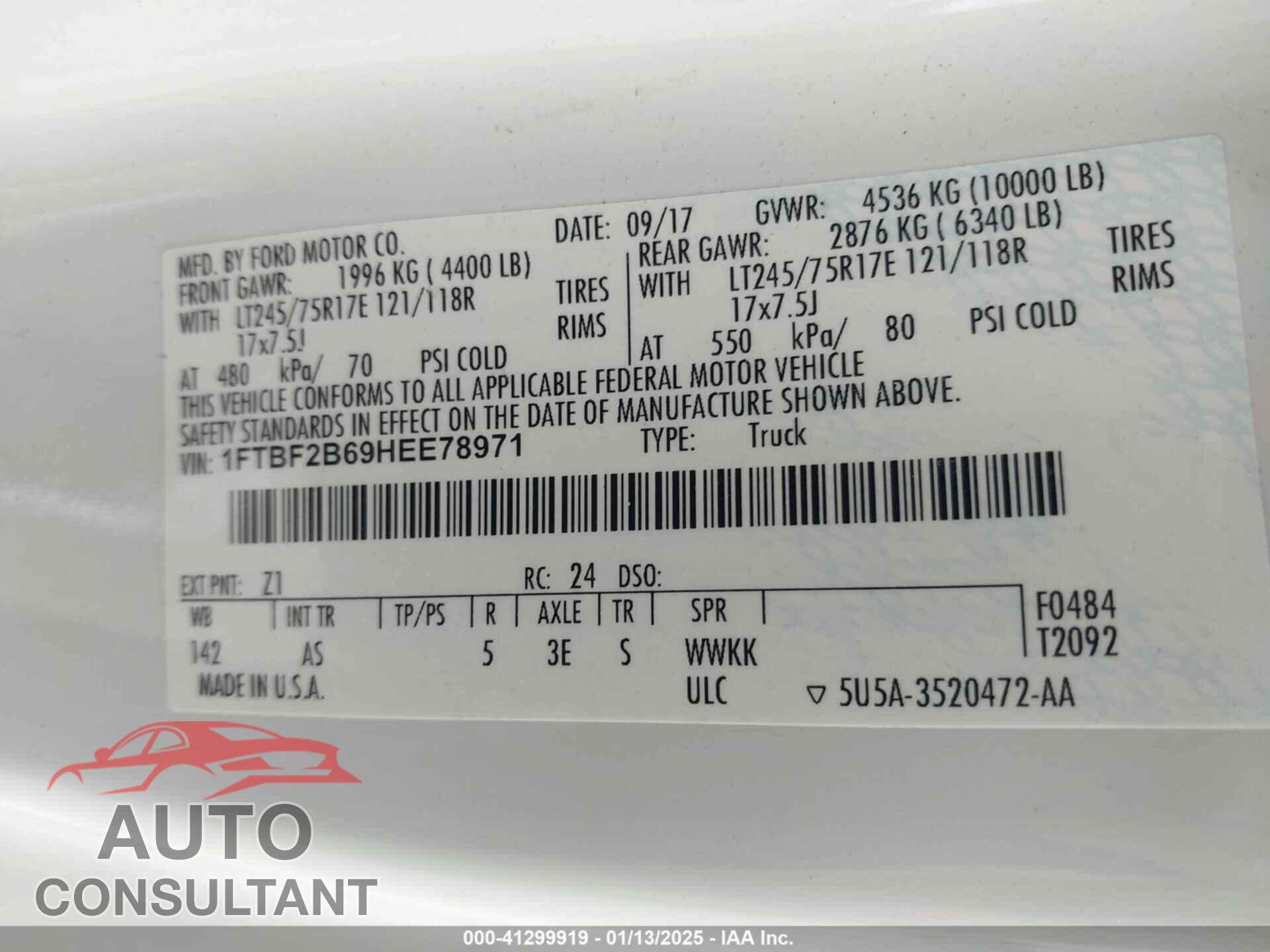 FORD F-250 2017 - 1FTBF2B69HEE78971