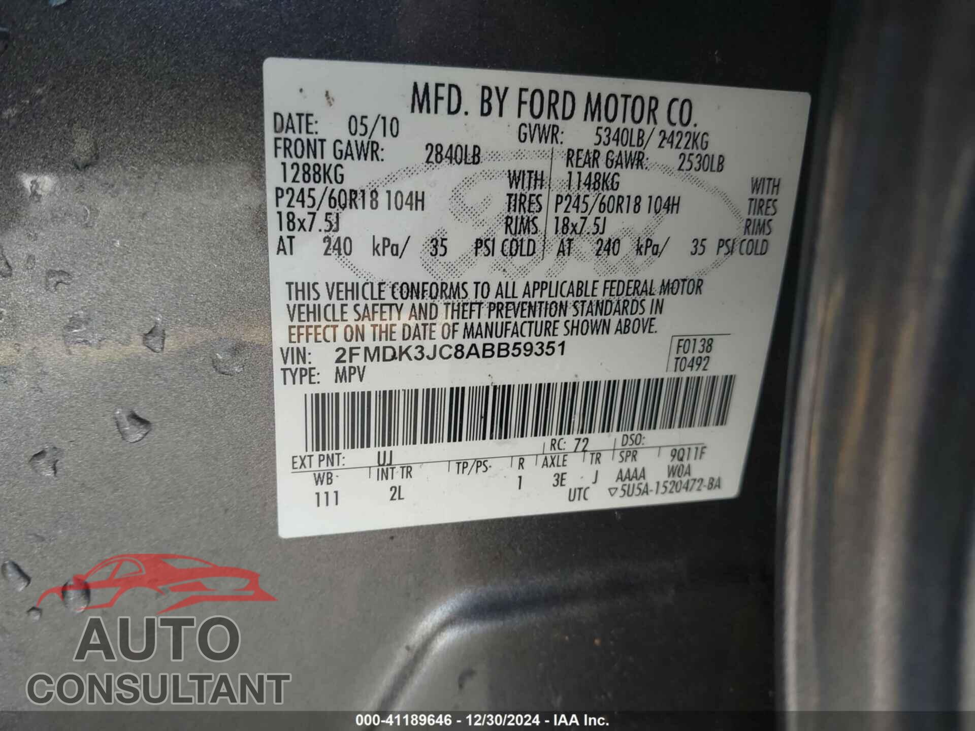 FORD EDGE 2010 - 2FMDK3JC8ABB59351