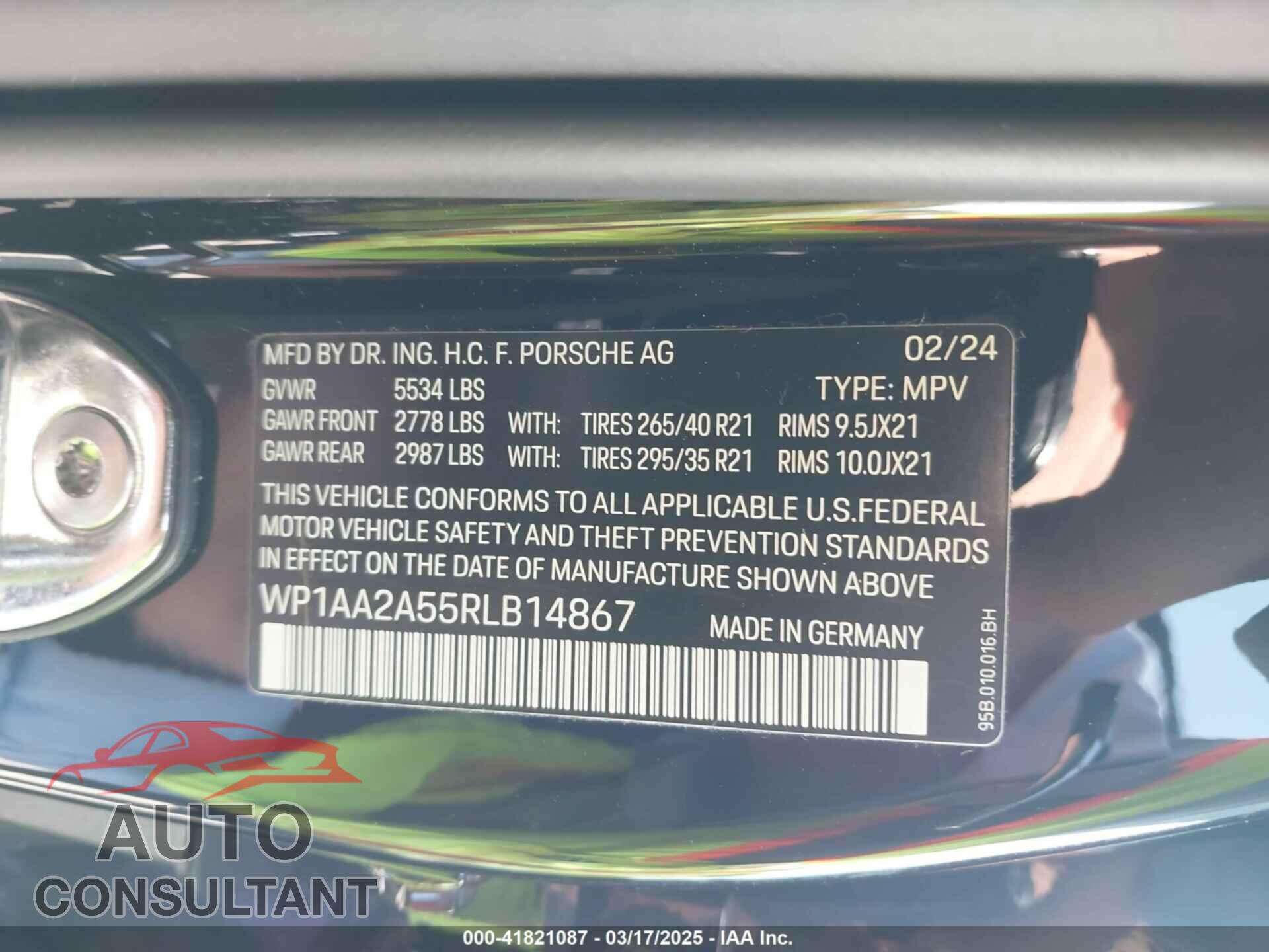 PORSCHE MACAN 2024 - WP1AA2A55RLB14867