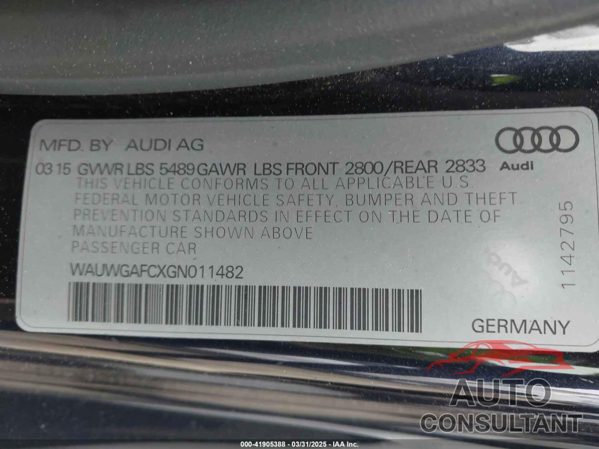 AUDI A7 2016 - WAUWGAFCXGN011482