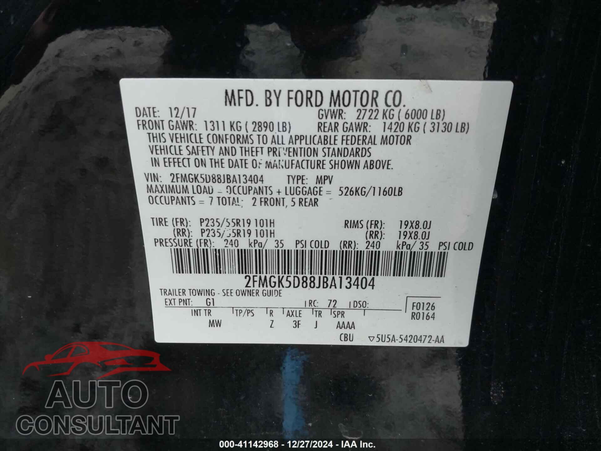 FORD FLEX 2018 - 2FMGK5D88JBA13404